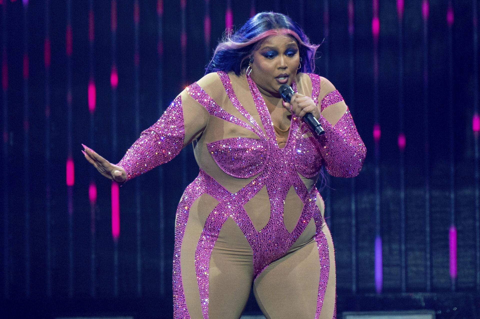 Lizzo performs on stage at State Farm Arena, Saturday, Oct. 22, 2022, in Atlanta. (Photo by Paul R. Giunta/Invision/AP)