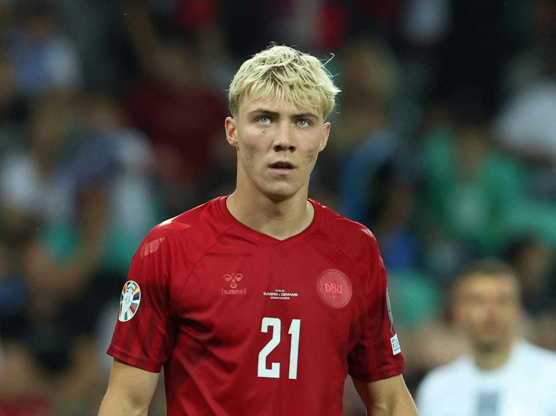 FILE PHOTO: Soccer Football - UEFA Euro 2024 Qualifier - Group H - Slovenia v Denmark - Stozice Stadium, Ljubljana, Slovenia - June 19, 2023 Denmark's Rasmus Hojlund reacts REUTERS/Borut Zivulovic/File Photo