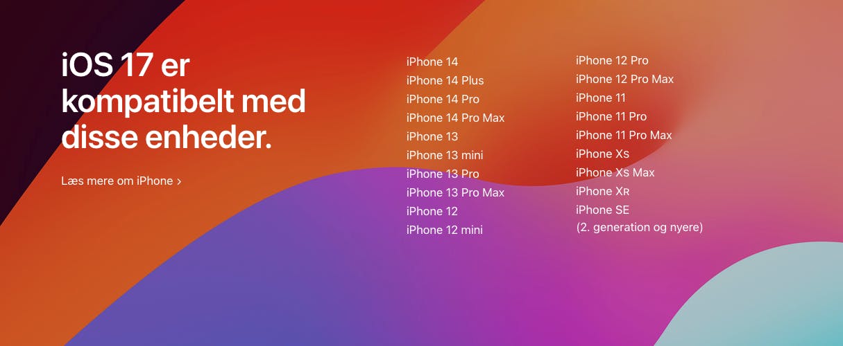 Her er modellerne, som Apple understøtter, når iOS 17 snart kommer ud.