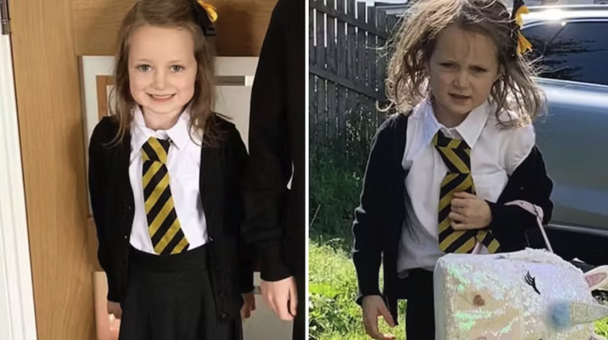 Sådan så datteren ud efter sin første skoledag. 