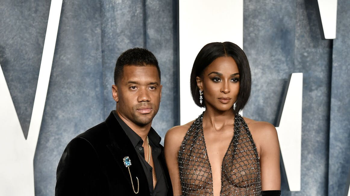 Russell Wilson, left, and Ciara arrive at the Vanity Fair Oscar Party on Sunday, March 12, 2023, at the Wallis Annenberg Center for the Performing Arts in Beverly Hills, Calif. (Photo by Evan Agostini/Invision/AP)