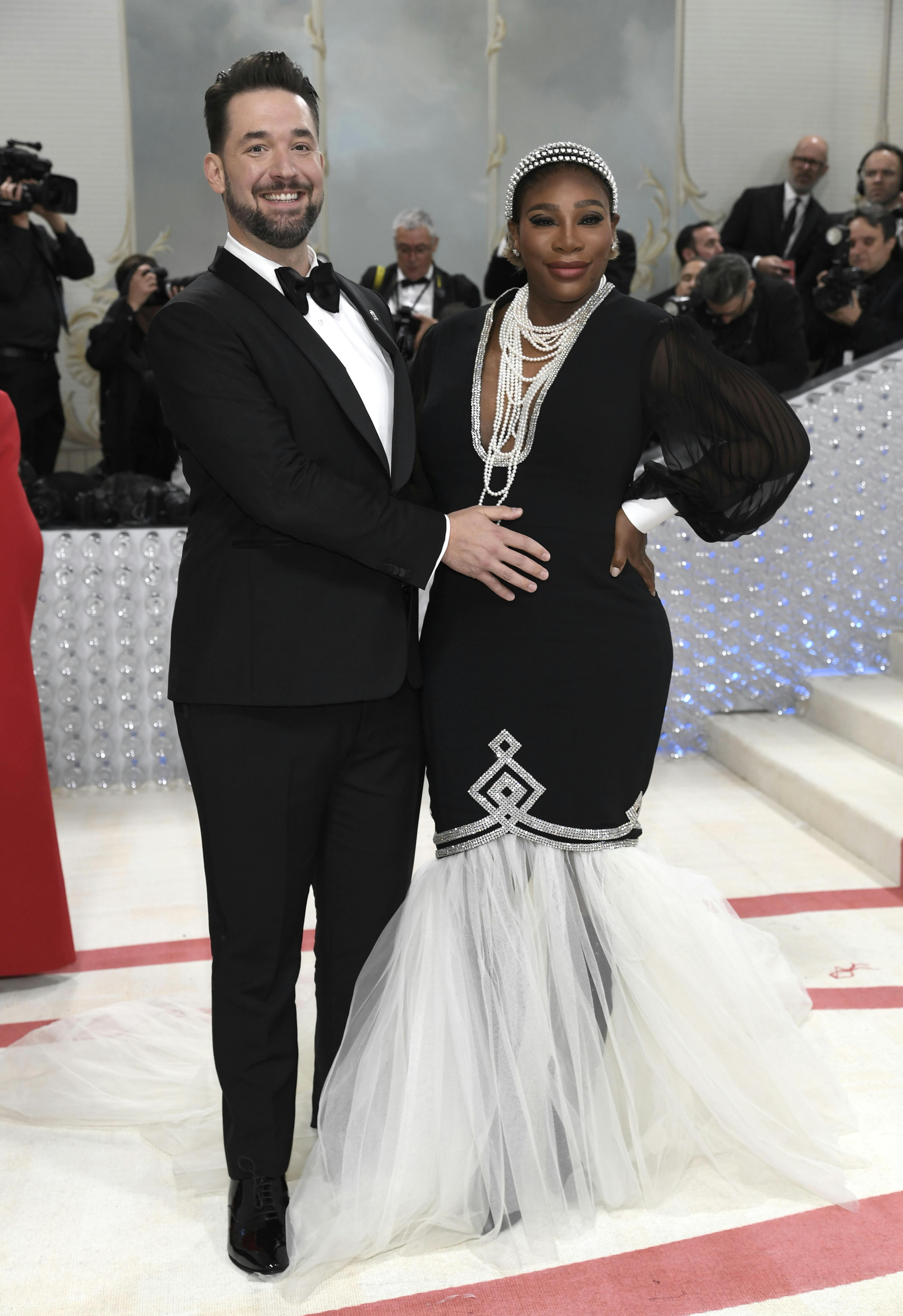 Alexis Ohanian, left, and Serena Williams attend The Metropolitan Museum of Art's Costume Institute benefit gala celebrating the opening of the "Karl Lagerfeld: A Line of Beauty" exhibition on Monday, May 1, 2023, in New York. (Photo by Evan Agostini/Invision/AP)