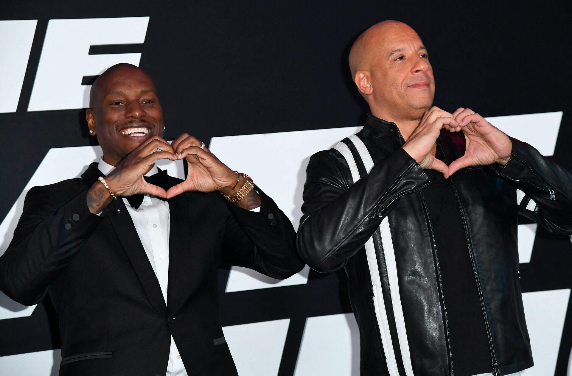 Actors Tyrese Gibson and Vin Diesel attend the premiere of Universal Pictures' 'The Fate Of The Furious' at Radio City Music Hall on April 8, 2017 in New York City. ANGELA WEISS / AFP