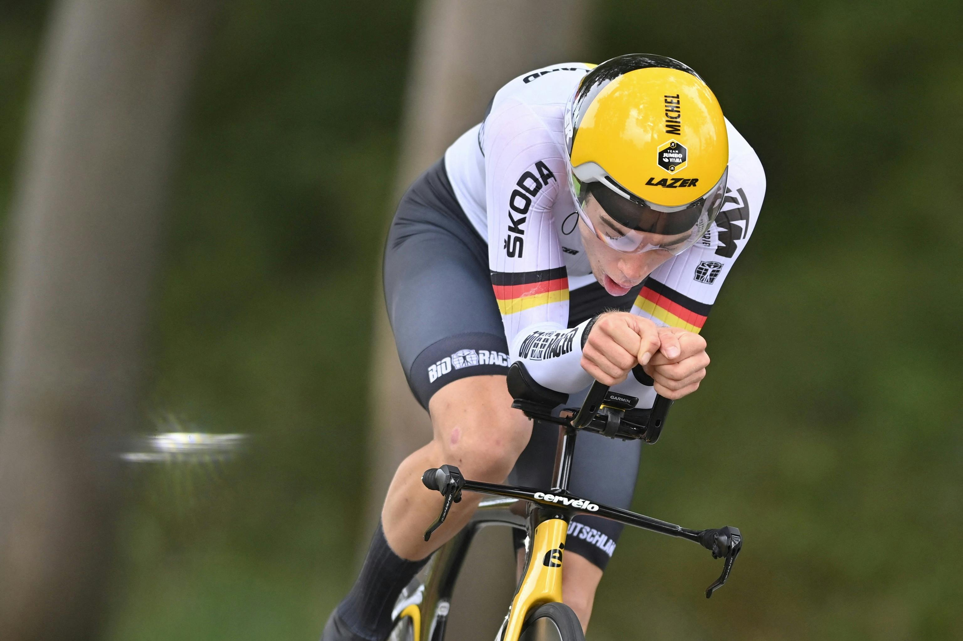 Germany's Michel Hessmann competes in the U23 men individual time trial race, 30, 3 km from Knokke-Heist to Brugge, during the UCI World Championships Road Cycling Flanders 2021, in Brugge on September 20, 2021.  DAVID STOCKMAN / BELGA / AFP