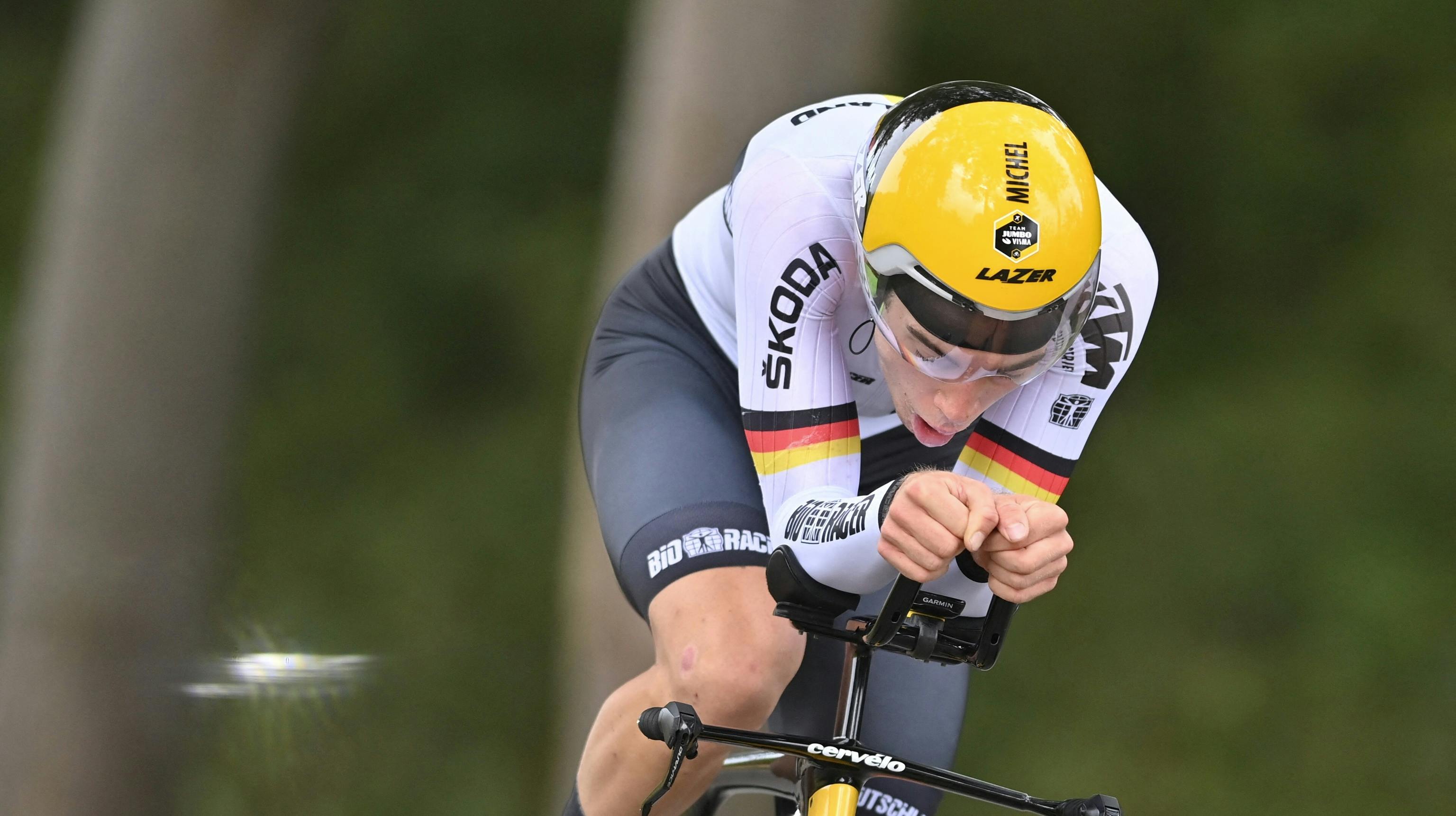 Germany's Michel Hessmann competes in the U23 men individual time trial race, 30, 3 km from Knokke-Heist to Brugge, during the UCI World Championships Road Cycling Flanders 2021, in Brugge on September 20, 2021. DAVID STOCKMAN / BELGA / AFP
