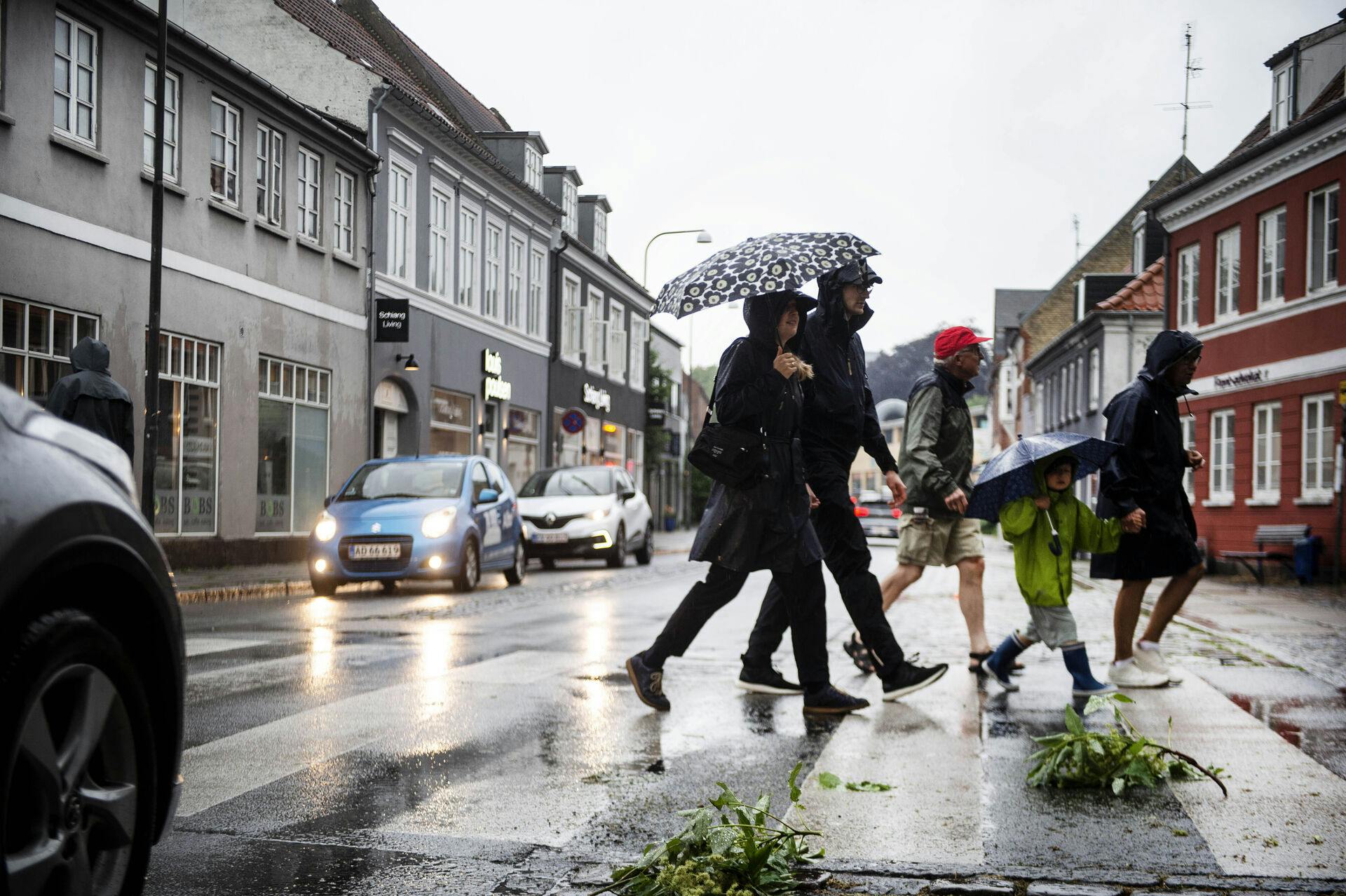 Vestergade, Kraftigt regnvejr rammer Svendborg mandag den 10. juli 2923. (Foto: Tim Kildeborg Jensen/Ritzau Scanpix)