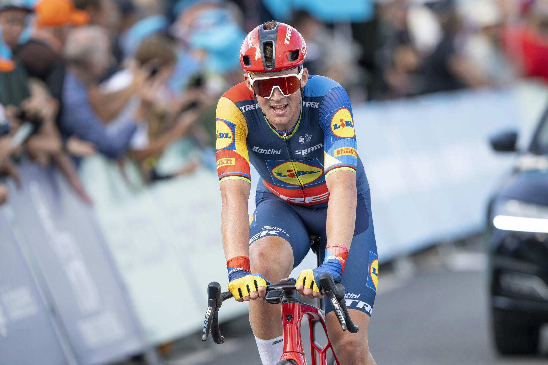 Mads Pedersen (Lidl-Trek) finishes in second place in the third stage of PostNord Danmark Rundt 2023 with the finish in Vejle on Thursday 17 August 2023.. (Photo: Bo Amstrup/Ritzau Scanpix)