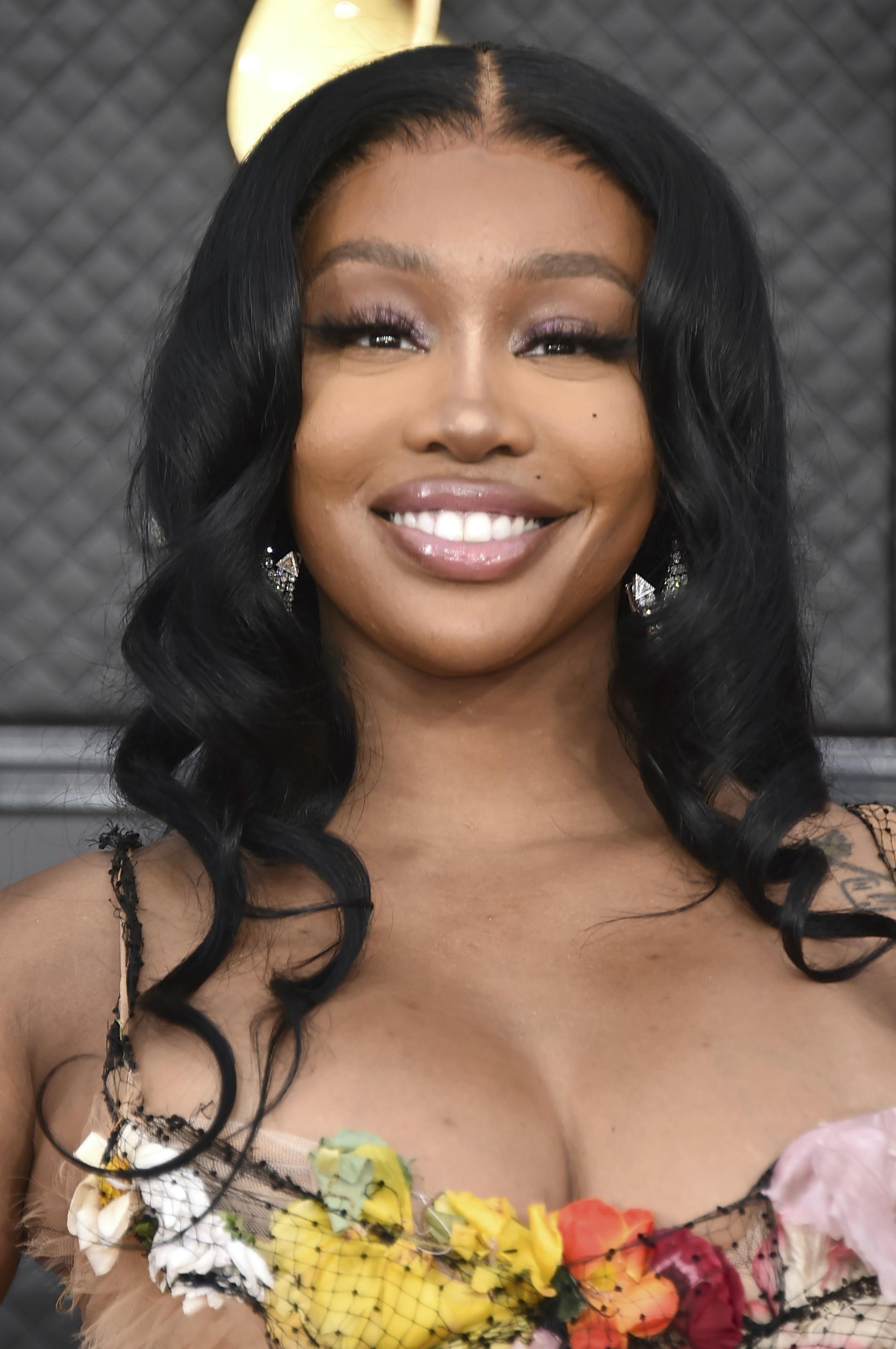 SZA arrives at the 64th Annual Grammy Awards at the MGM Grand Garden Arena on Sunday, April 3, 2022, in Las Vegas. (Photo by Jordan Strauss/Invision/AP)