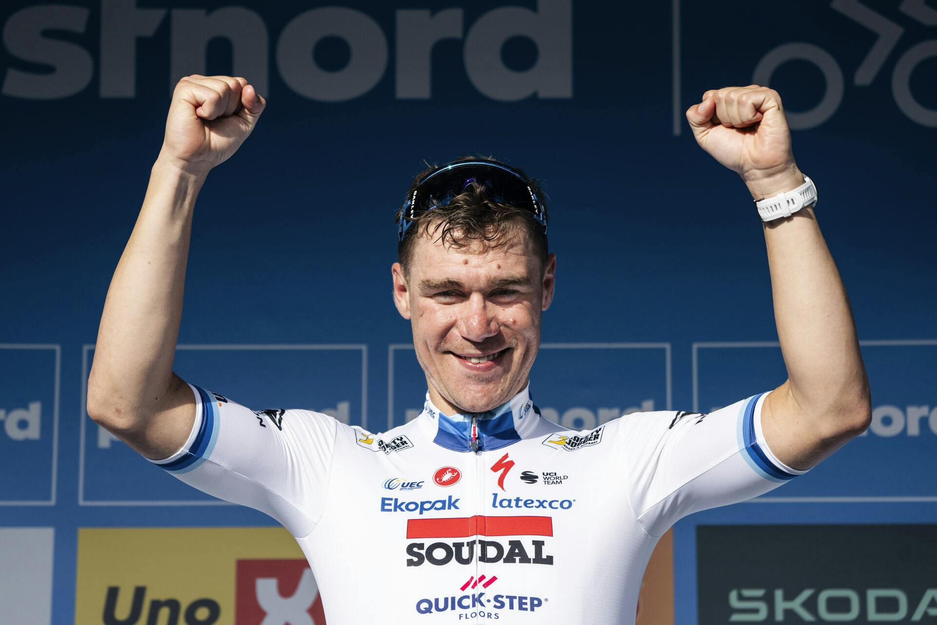 Dutch Fabio Jakobsen (Soudal - Quick Step) wins the second stage of the PostNord Danmark Rundt 2023 in Silkeborg on Wednesday 16 August 2023. (Photo: Thomas Traasdahl/Ritzau Scanpix)