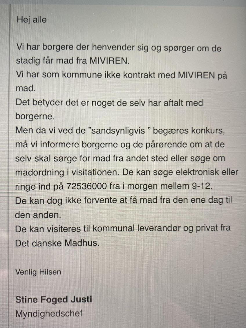 Her ses mailen, som SE og HØR er i besiddelse af.