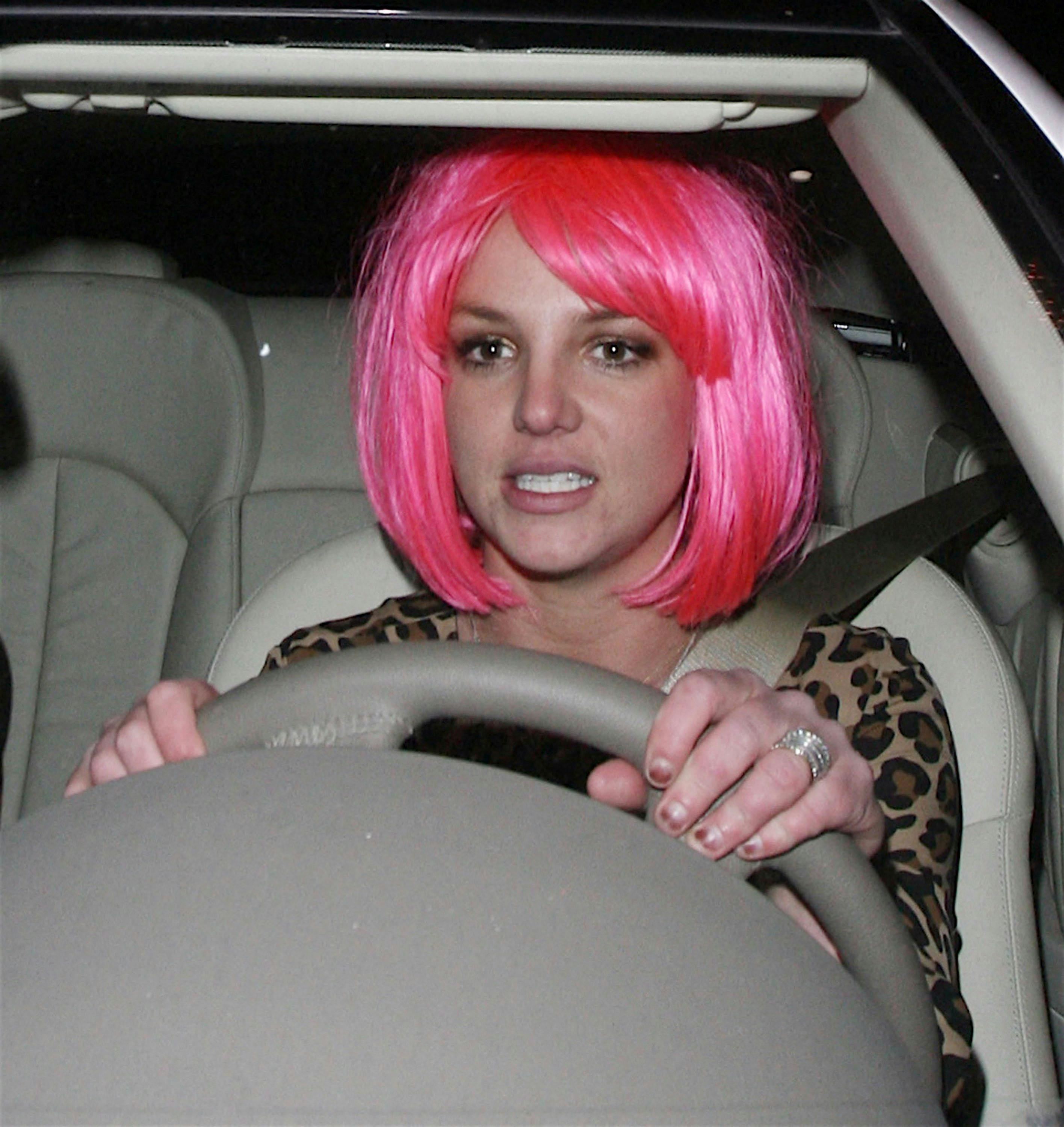 Party animal Britney Spears arrives at The Peninsula Hotel at 2am wearing a leopard print dress complete with ripped fishnet tights and her trademark pink wig<0x0a>Beverly Hills, California - 23.12.07<0x0a>Credit: (Mandatory): Owen Beiny / WENN Newscom/(Mega Agency TagID: wennphotos773022.jpg) [Photo via Mega Agency]