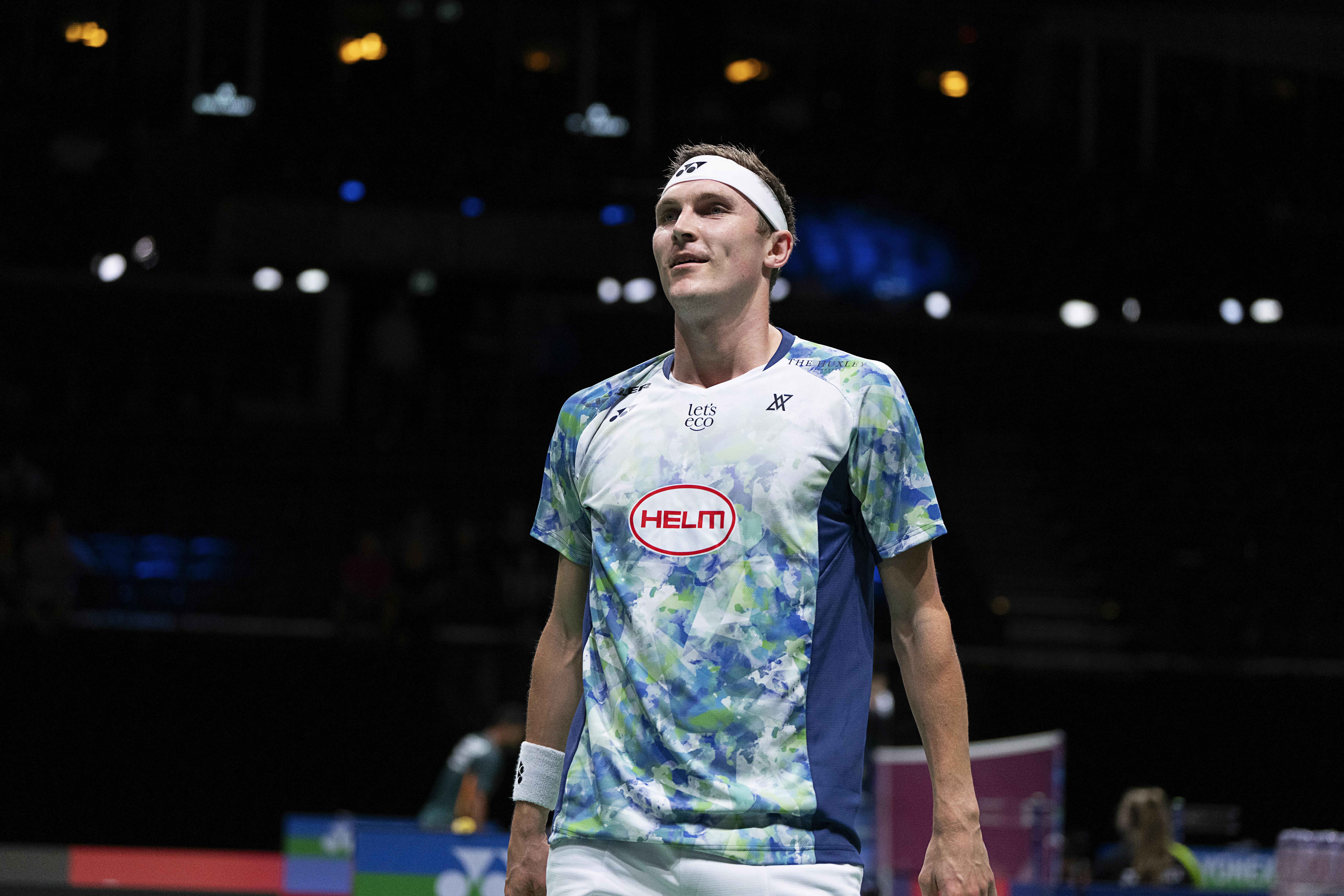 Viktor Axelsen of Denmark during his 1. round mens single match against Christo Popov of France at the BWF World Championship in Royal Arena in Copenhagen, Denmark, Tuesday August 22, 2023. (Foto: Claus Bech/Scanpix 2023)