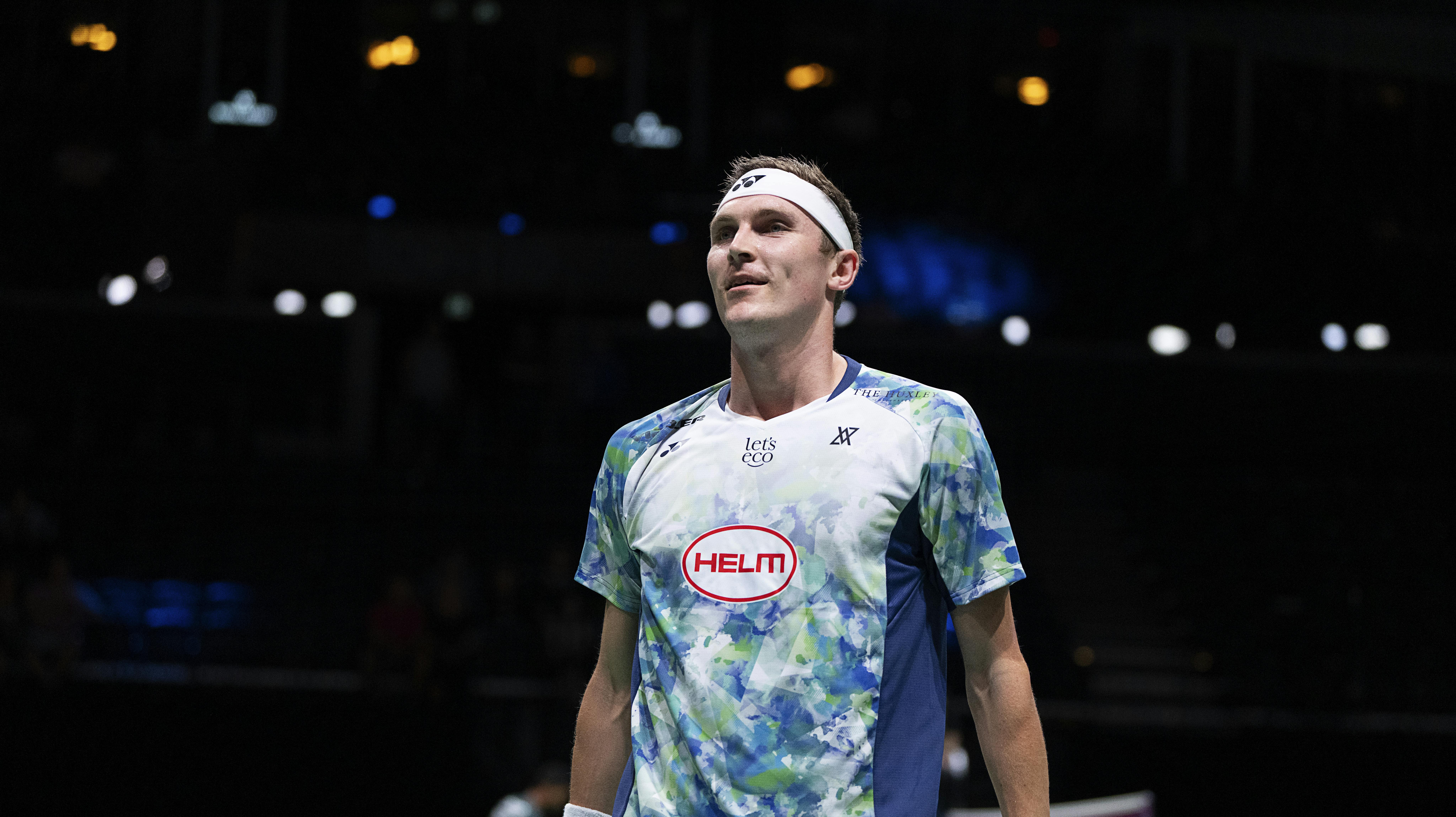 Viktor Axelsen of Denmark during his 1. round mens single match against Christo Popov of France at the BWF World Championship in Royal Arena in Copenhagen, Denmark, Tuesday August 22, 2023. (Foto: Claus Bech/Scanpix 2023)