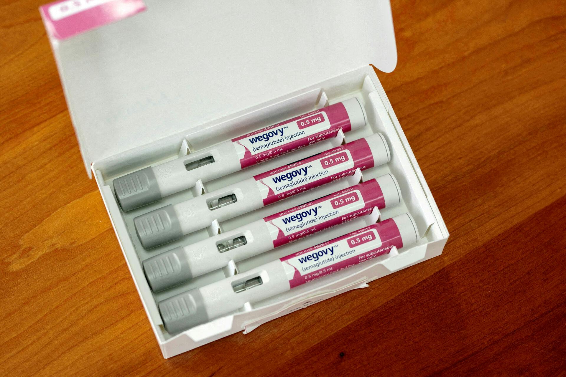 FILE PHOTO: FILE PHOTO: A selection of injector pens for the Wegovy weight loss drug are shown in this photo illustration in Chicago, Illinois, U.S., March 31, 2023. REUTERS/Jim Vondruska/Illustration/File Photo/File Photo