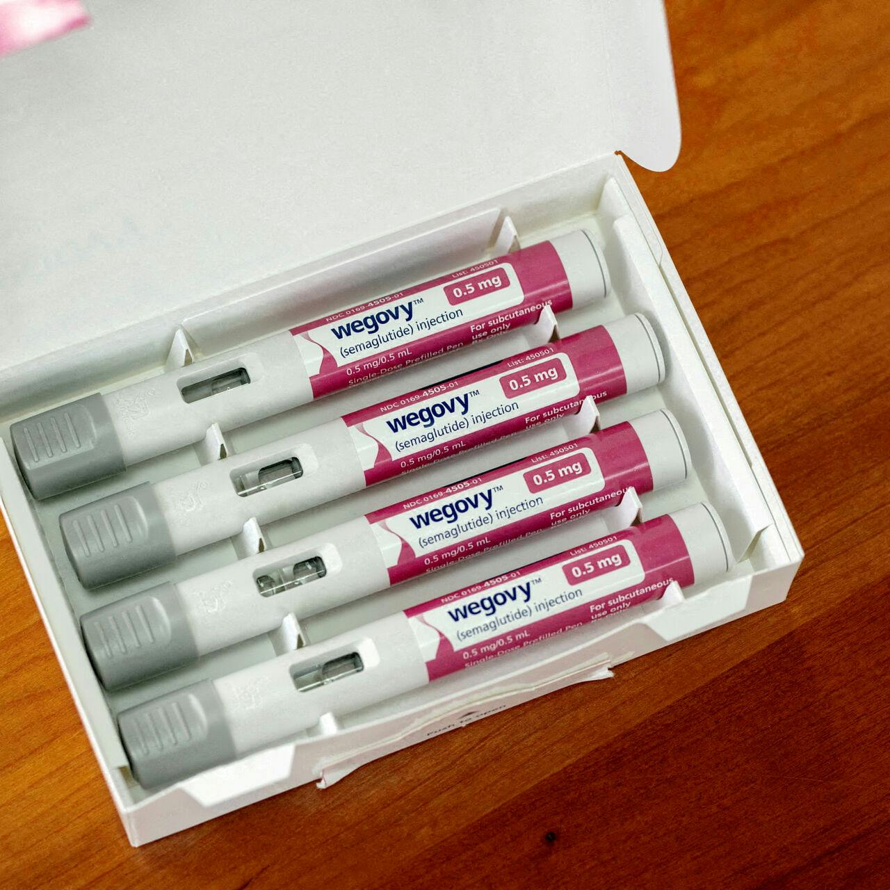 FILE PHOTO: FILE PHOTO: A selection of injector pens for the Wegovy weight loss drug are shown in this photo illustration in Chicago, Illinois, U.S., March 31, 2023. REUTERS/Jim Vondruska/Illustration/File Photo/File Photo