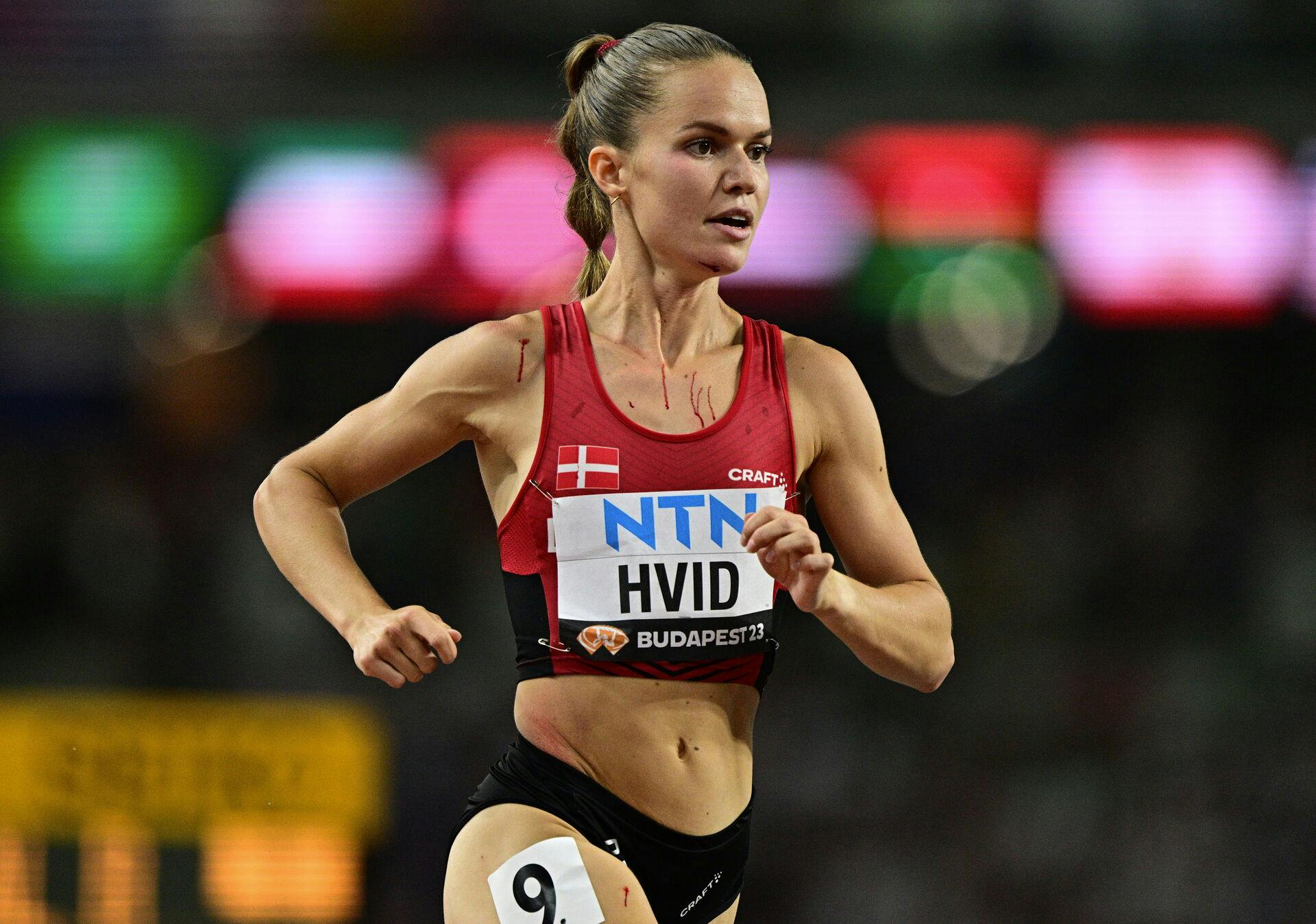 epa10816128 Juliane Hvid of Denmark during a women's 300mm steeplechase heat at the World Athletics Championships Budapest, Hungary, 23 August 2023. EPA/CHRISTIAN BRUNA