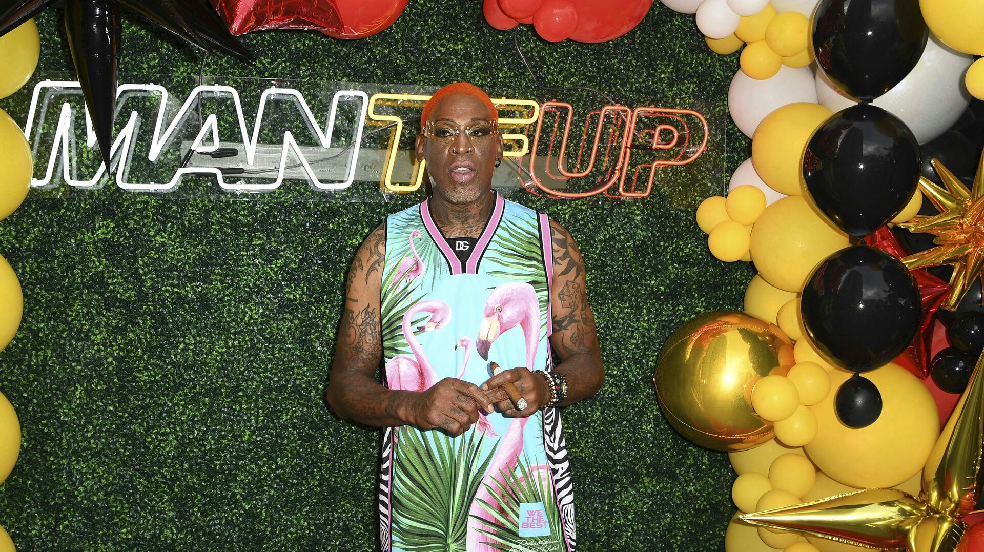 FORT LAUDERDALE FL - AUGUST 12: Dennis Rodman hosts the launch party for ManTFup products at SALT7 Restaurant on August 12, 2021 in Fort Lauderdale, Florida. Credit: mpi04/MediaPunch /IPX