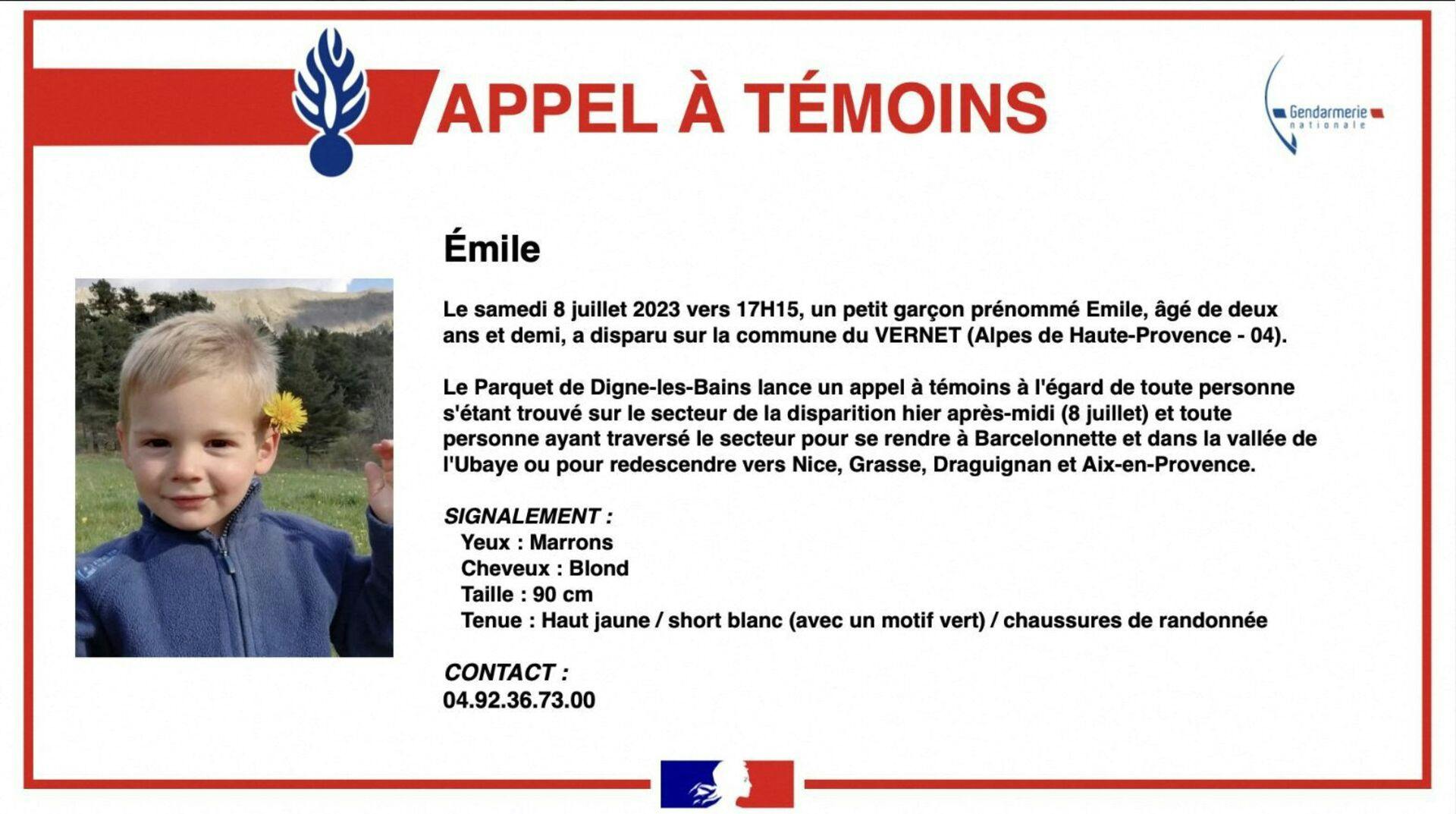 Fransk Politis efterlysning af den 2-årige dreng Émile.