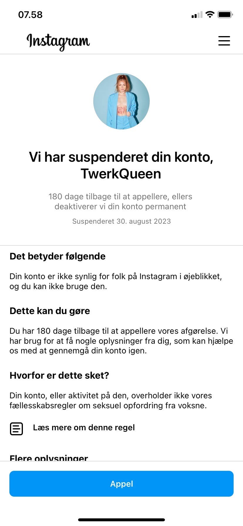 Hvordan det ser ud, når Louise Kjølsen åbner Instagram.