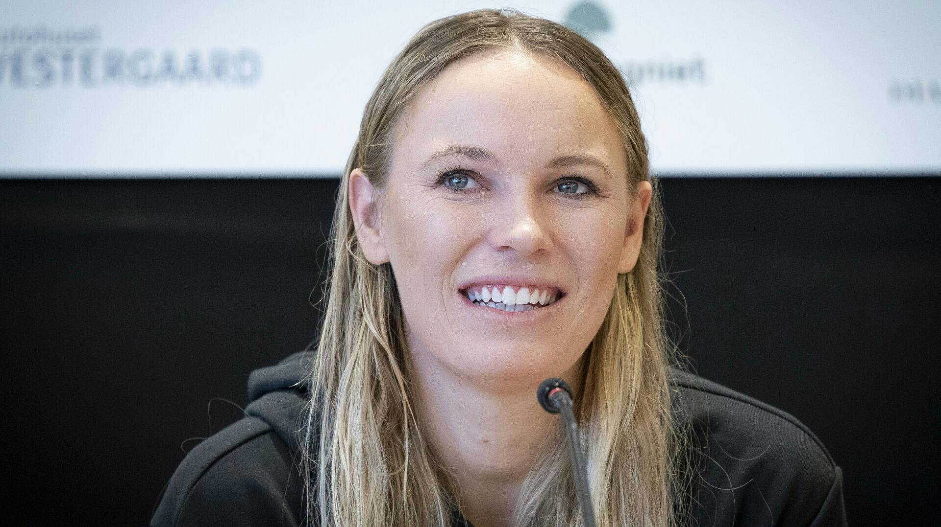 Caroline Wozniacki og Angelique Kerber på pressemøde, dagen inden opvisningskampene i Royal Arena, mandag den 4. april 2022. (Foto: Liselotte Sabroe/Ritzau Scanpix)