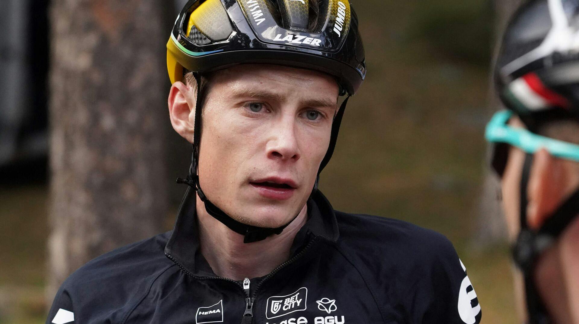 Team Jumbo-Visma's Danish rider Jonas Vingegaard is pictured after the stage 11 of the 2023 La Vuelta cycling tour of Spain, a 163, 5 km race from Lerma to Laguna Negra in Vinuesa, on September 6, 2023. (Photo by CESAR MANSO / AFP)