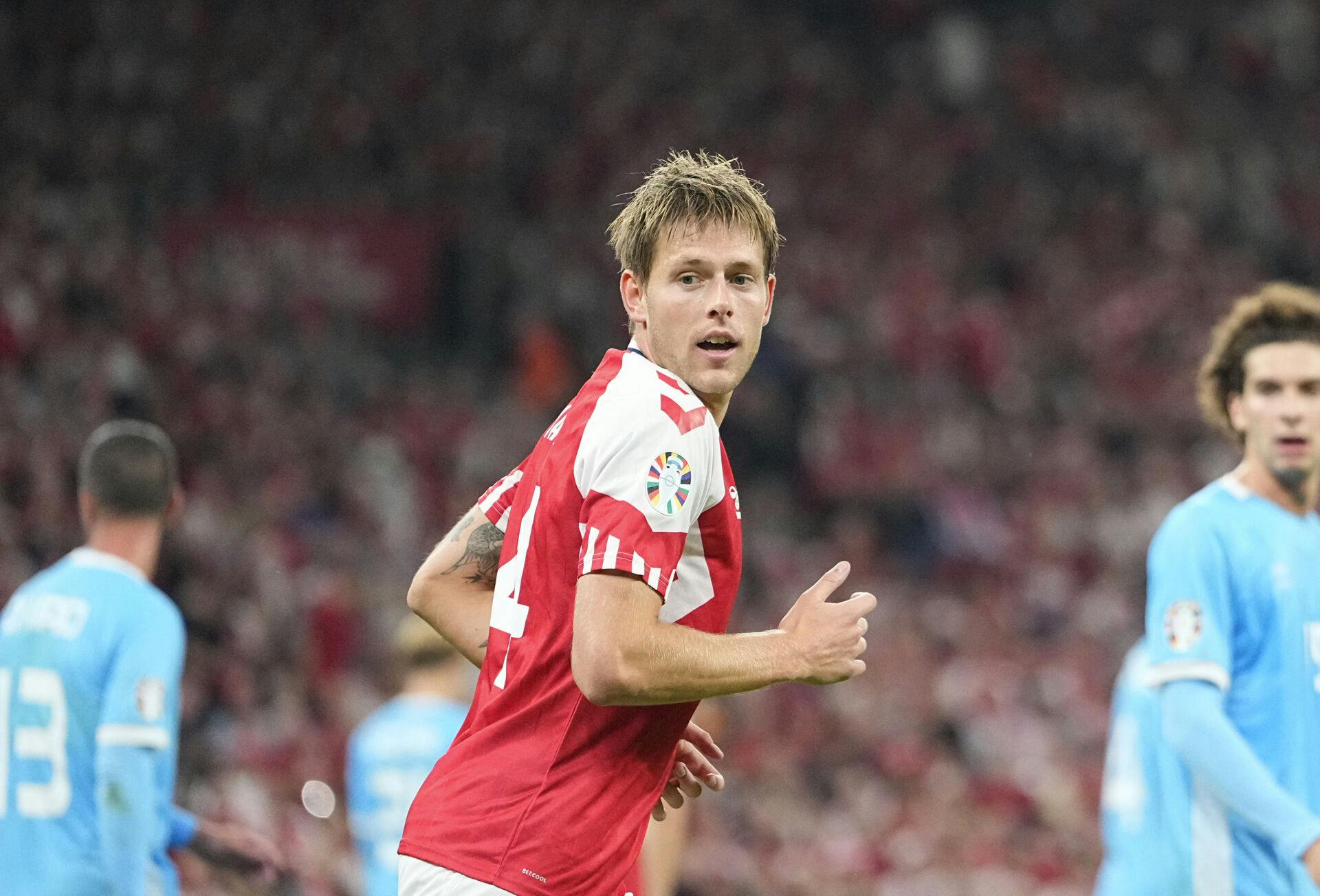 September 07 2023: Nicolai Vallys (Denmark) looks on during a Group H EURO 2024 Qualification game, Denmark versus San Marino, at Parken, Copenhagen, Denmark. Kim Price/CSM (Credit Image: © Kim Price/Cal Sport Media) (Cal Sport Media via AP Images)
