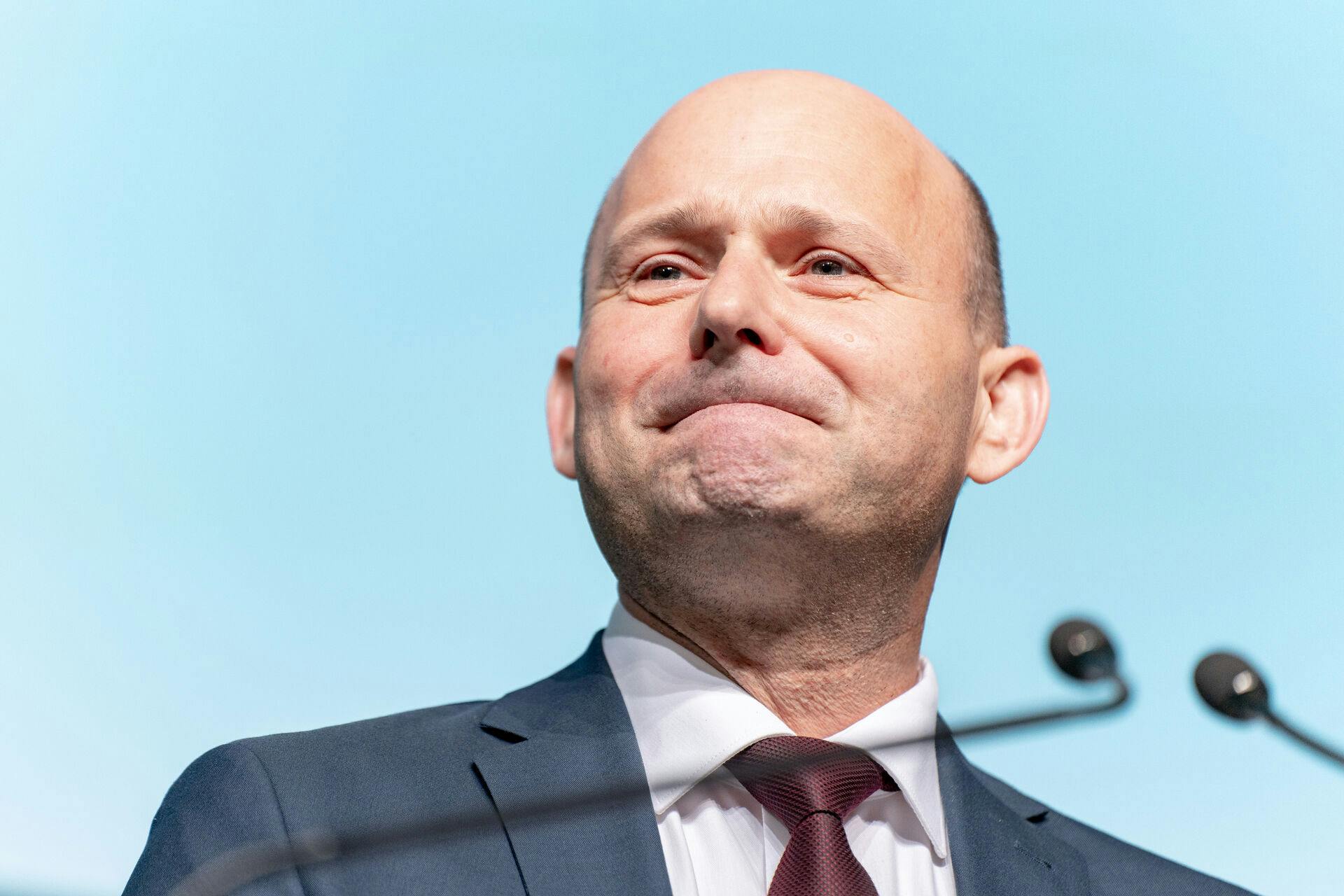 Partiformand Søren Pape Poulsen holder tale til Det Konservative Folkepartis landsråd i Tivoli Congress Center i København, lørdag den 10. september 2022. (Foto: Emil Helms/Ritzau Scanpix)