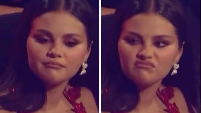 Selena Gomez virkede ikke synderligt begejstret, da Chris Browns navn blev råbt op til MTV's Music Video Awards.