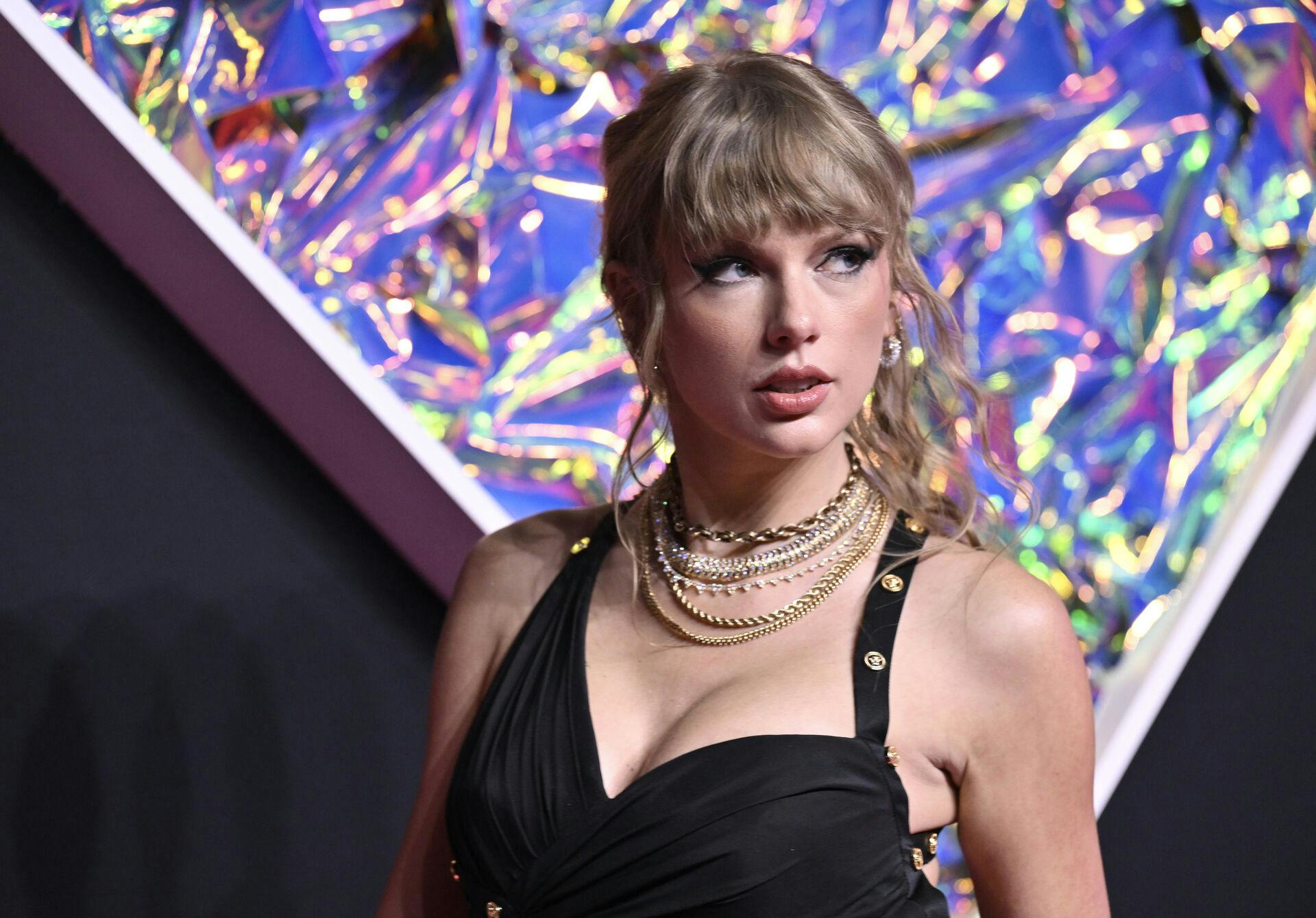 Taylor Swift arrives at the MTV Video Music Awards on Tuesday, Sept. 12, 2023, at the Prudential Center in Newark, N.J. (Photo by Evan Agostini/Invision/AP)