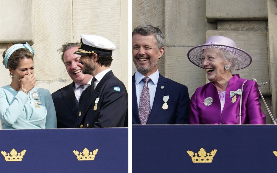 Lattermusklerne var på arbejde, da dronning Margrethe og de andre royale viste sig på balkonen i forbindelse med kong Carl Gustaf regeringsjubilæum.