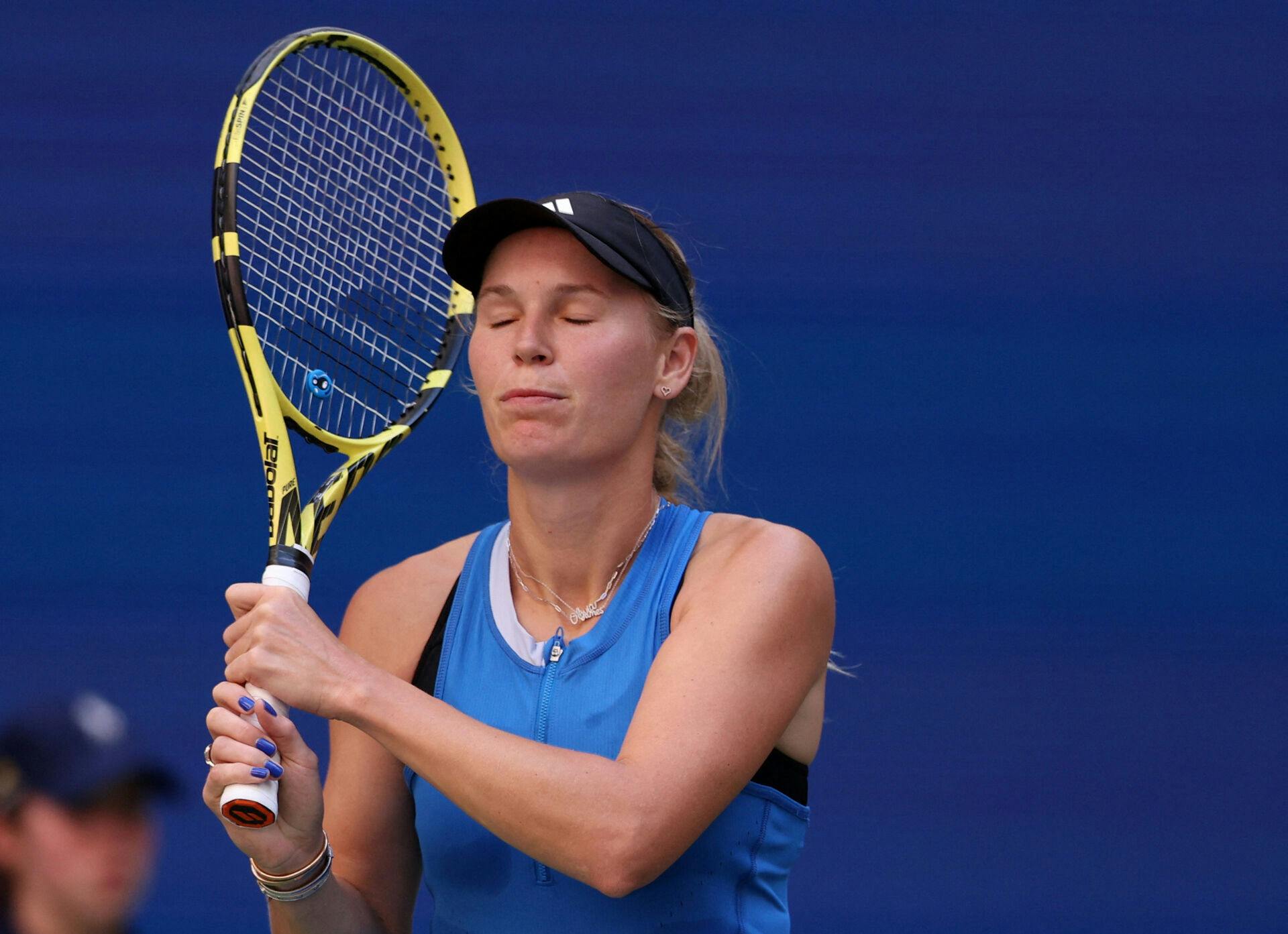 Tennis - U.S. Open - Flushing Meadows, New York, United States - September 1, 2023 Denmark's Caroline Wozniacki reacts during her third round match against Jennifer Brady of the U.S. REUTERS/Mike Segar