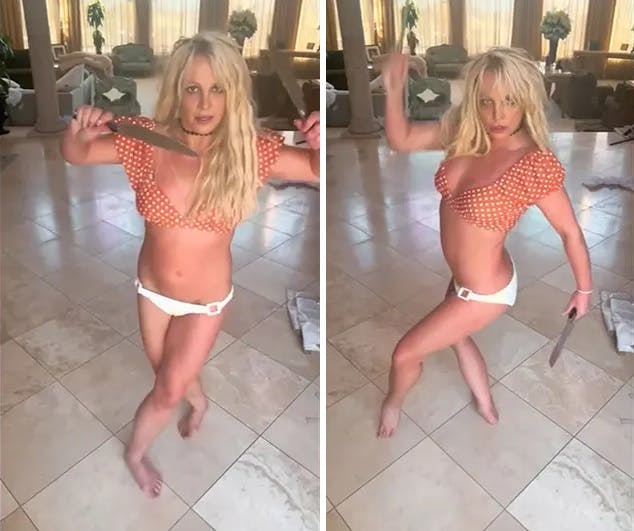 Britney Spears danser rundt med knive i hånden i ny video.