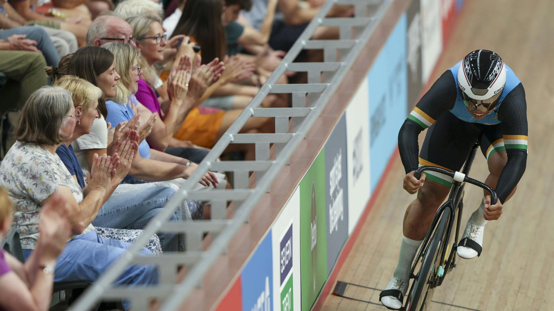 David Beckham Elkatohchoongo of India competes in the men's sprint qualifying during the Commonwealth Games track cycling at Lee Valley VeloPark in London, Sunday, July 31, 2022. (AP Photo/Ian Walton)