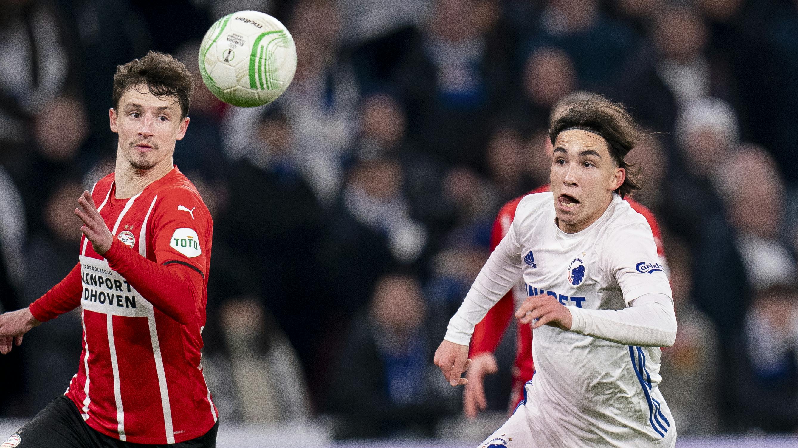 Noah Sahsah startede for første gang inde. Her er han i action mod PSV Eindhoven tilbage i marts 2022.