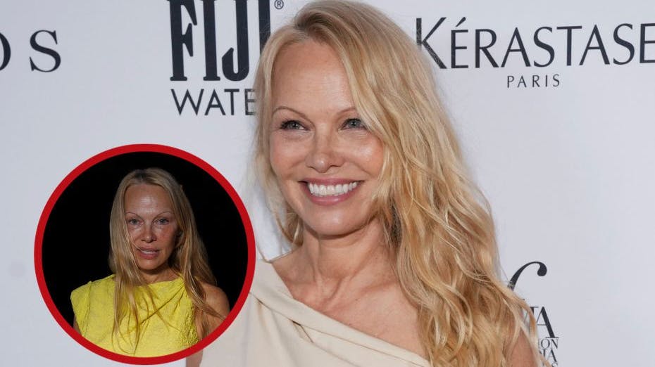 Pamela Anderson dukkede op til fest uden den ansigtsmaling, hun normalt gør sig i til offentlige begivenheder.