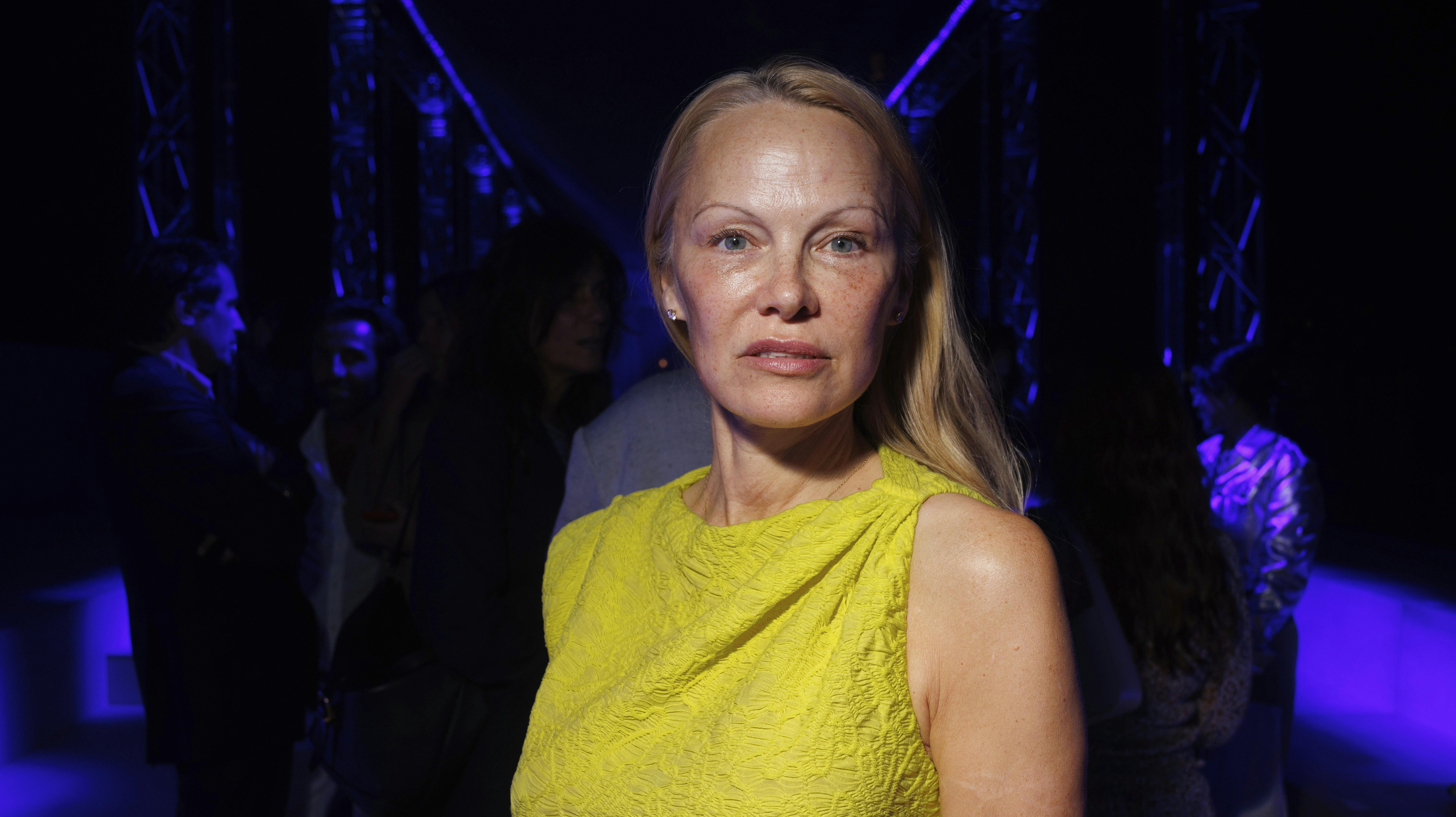 Pamela Anderson attends the Isabel Marant Spring/Summer 2024 womenswear fashion collection presented Thursday, Sept. 28, 2023 in Paris. (AP Photo/Vianney Le Caer)