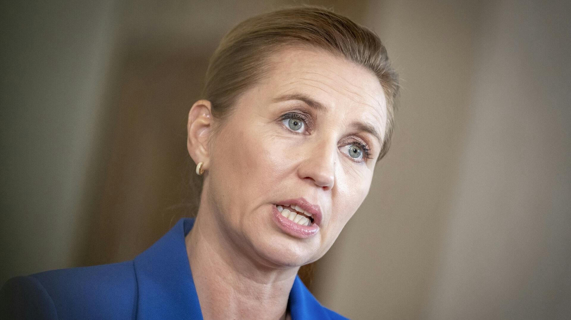 Prime Minister Mette Frederiksen holds the doorstep at the Landstingsalen and speaks to the press at the Folketing's opening debate in Christiansborg, Copenhagen, Thursday 5 October 2023.. (Photo: Mads Claus Rasmussen/Ritzau Scanpix)