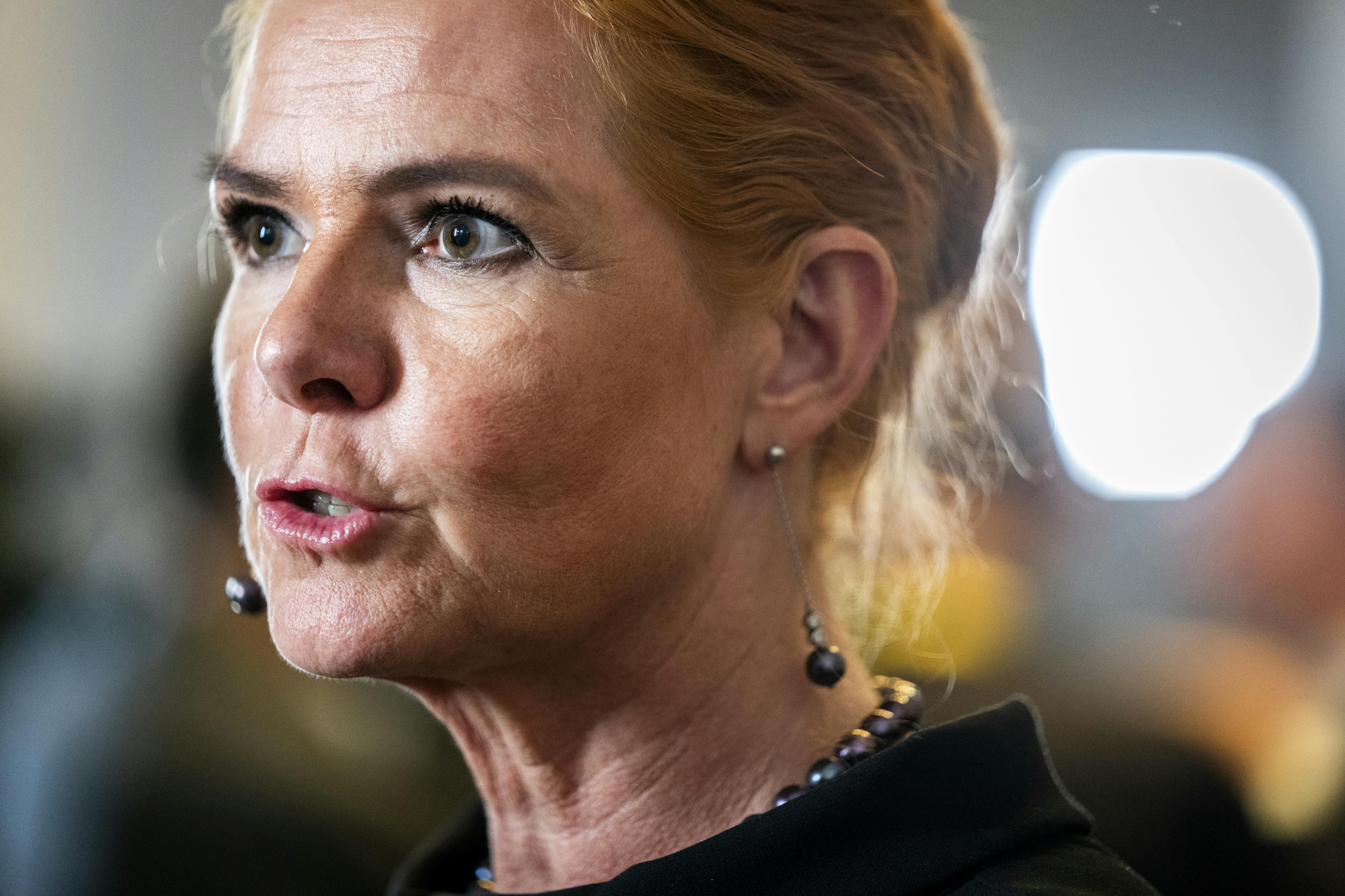 Formand for Danmarksdemokraterne, Inger Støjberg, ved Folketingets åbning, der samtidig er begyndelsen på et nyt folketingsår, på Christiansborg tirsdag den 3. oktober 2023. Statsministeren holder åbningstalen.. (Foto: Ida Marie Odgaard/Ritzau Scanpix)