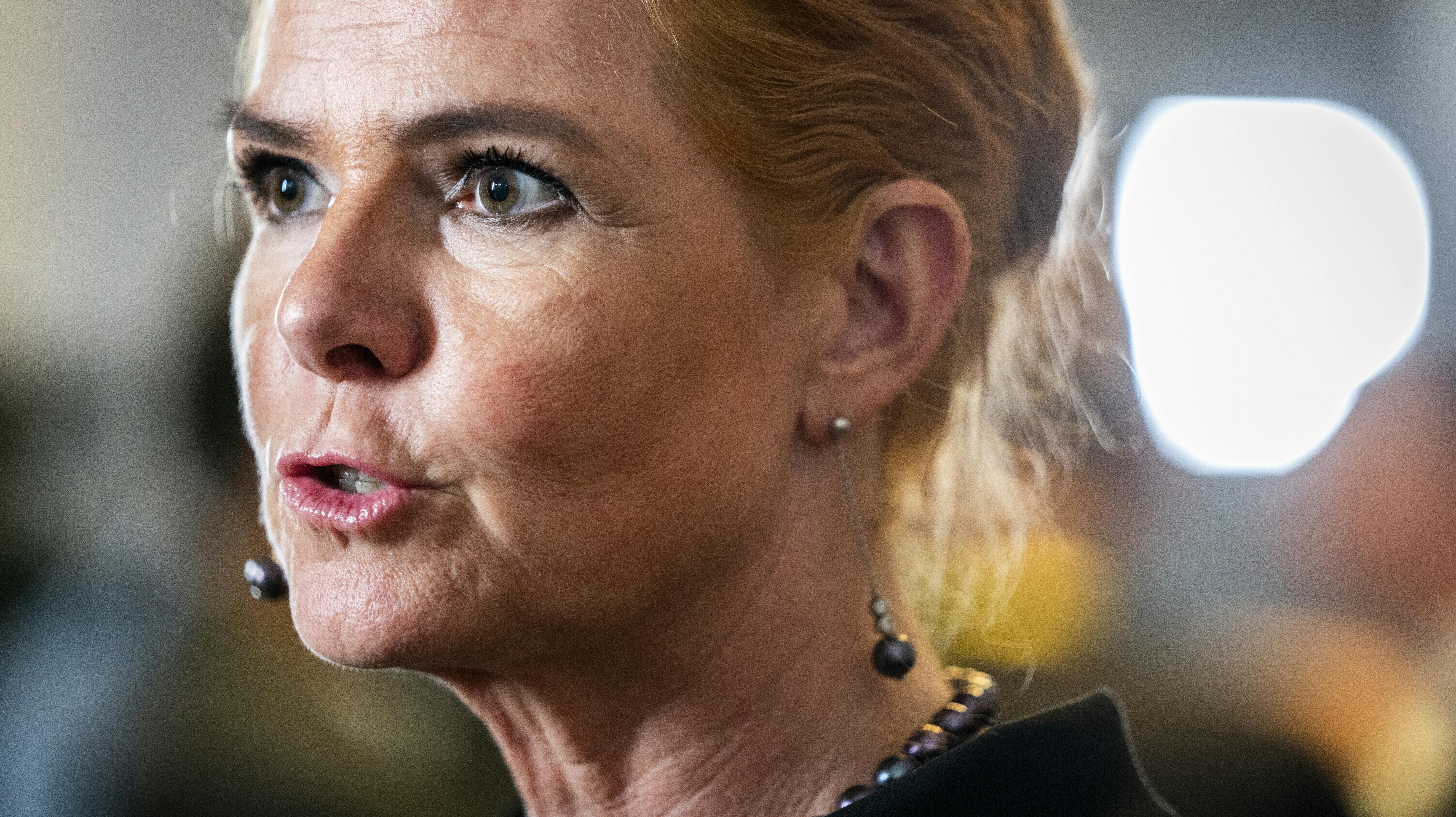 Formand for Danmarksdemokraterne, Inger Støjberg, ved Folketingets åbning, der samtidig er begyndelsen på et nyt folketingsår, på Christiansborg tirsdag den 3. oktober 2023. Statsministeren holder åbningstalen.. (Foto: Ida Marie Odgaard/Ritzau Scanpix)