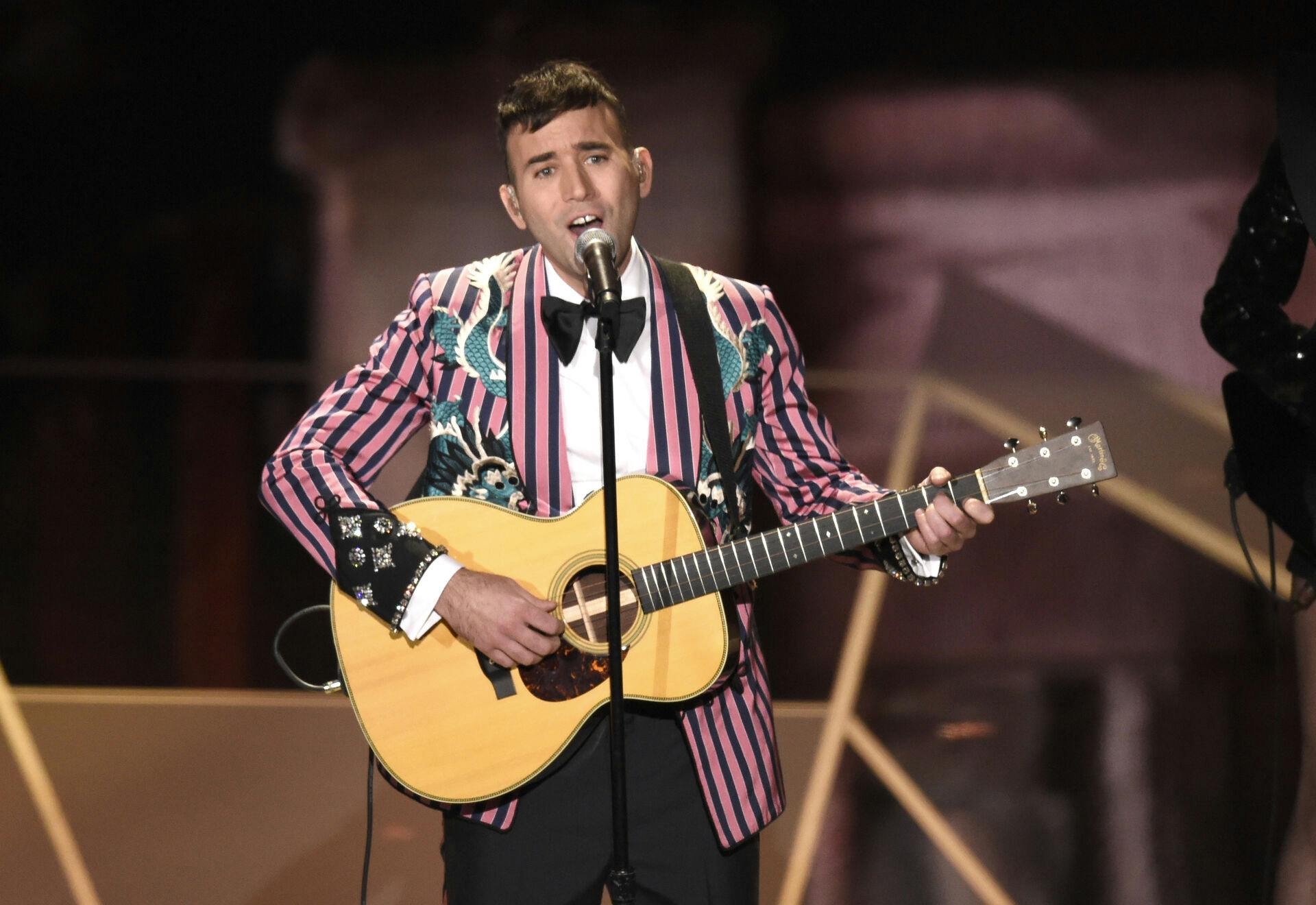 Sufjan Stevens performs "Mystery of Love" from the film "Call Me By Your Name" at the Oscars on Sunday, March 4, 2018, at the Dolby Theatre in Los Angeles. (Photo by Chris Pizzello/Invision/AP)