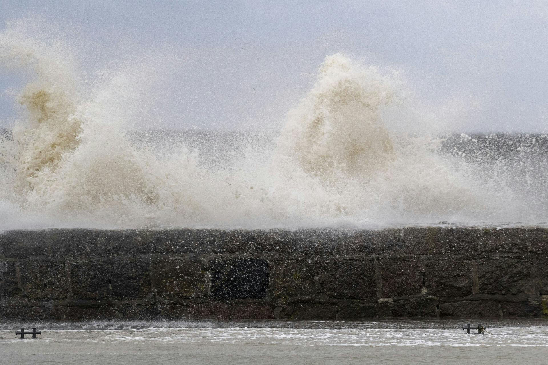 Stormvejr og oversvømmelse ved Hesnæs Havn på Falster, torsdag den 19. oktober 2023.&nbsp;