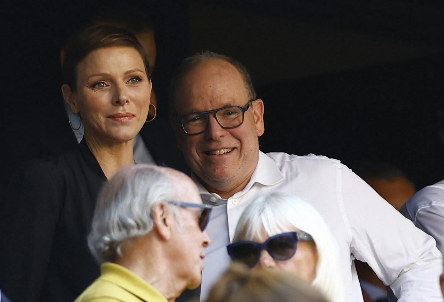 Rugby Union - Rugby World Cup 2023 - Pool B - South Africa v Scotland - Orange Velodrome, Marseille, France - September 10, 2023 Prince Albert II of Monaco and his wife Princess Charlene in the stands before the match REUTERS/Peter Cziborra