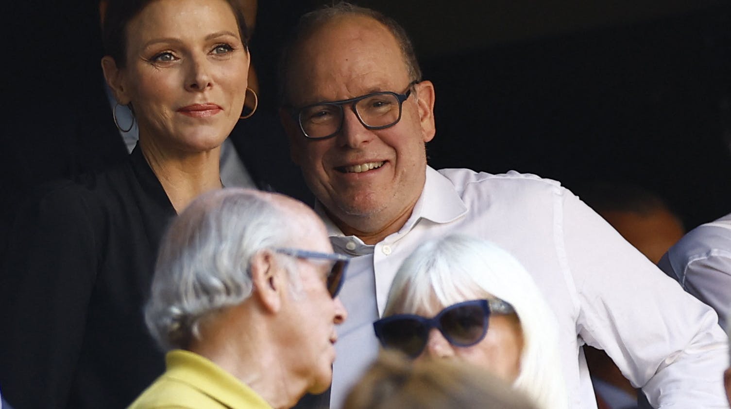 Rugby Union - Rugby World Cup 2023 - Pool B - South Africa v Scotland - Orange Velodrome, Marseille, France - September 10, 2023 Prince Albert II of Monaco and his wife Princess Charlene in the stands before the match REUTERS/Peter Cziborra