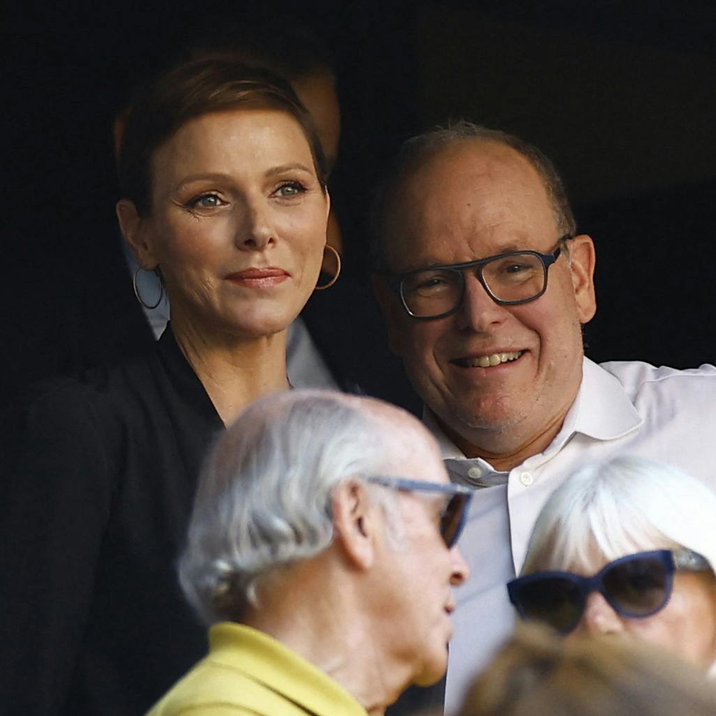 Rugby Union - Rugby World Cup 2023 - Pool B - South Africa v Scotland - Orange Velodrome, Marseille, France - September 10, 2023 Prince Albert II of Monaco and his wife Princess Charlene in the stands before the match REUTERS/Peter Cziborra