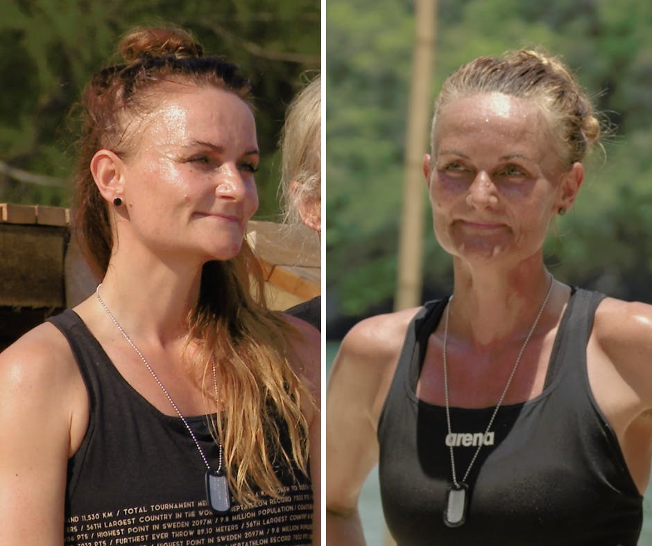 Louise Mammen på dag et og på dag 27 i "Robinson Ekspeditionen".