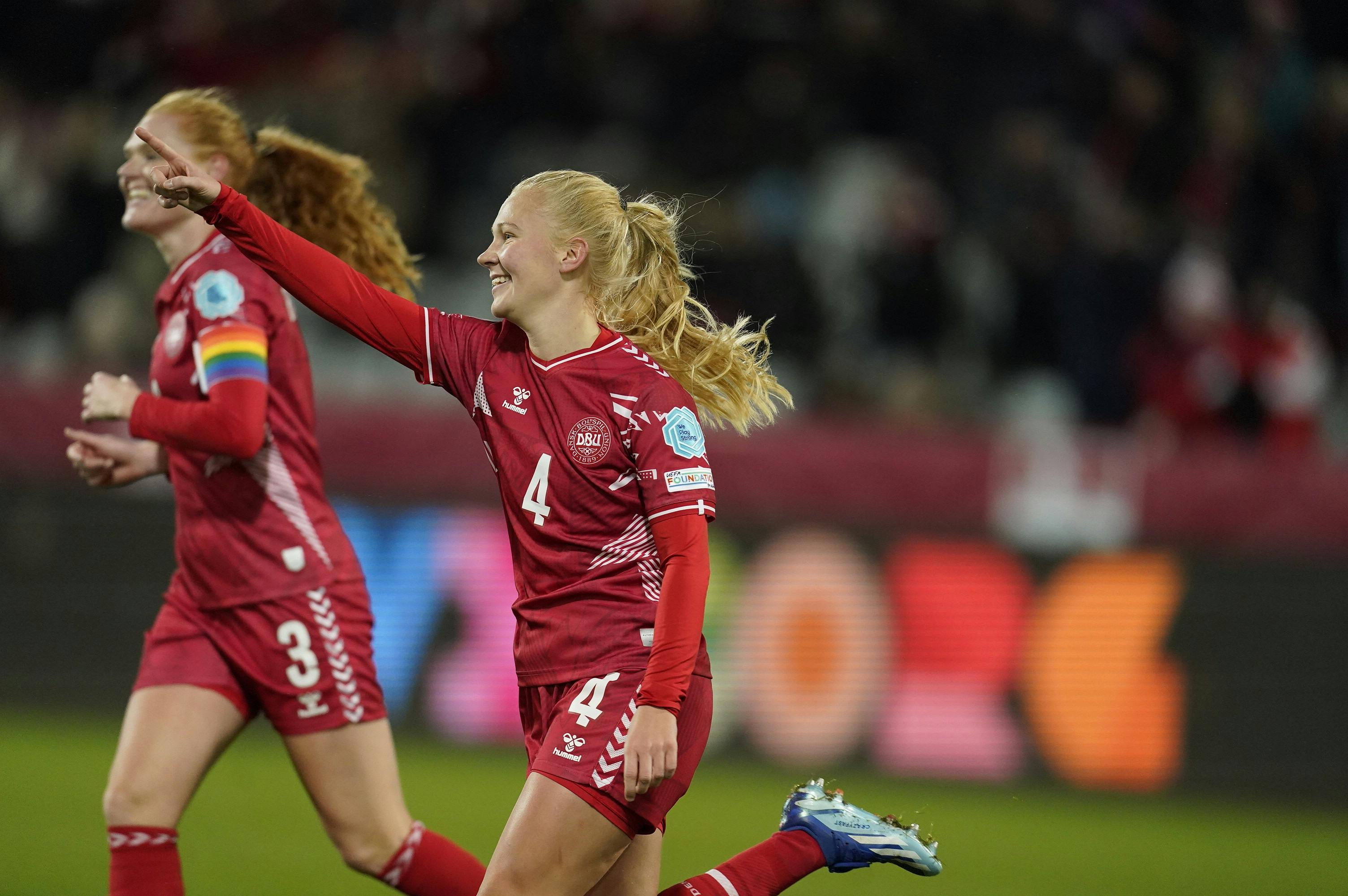Forløsning. Sofie Bredgaard scorer til 2-0 for Danmark i Nations League-kampen mod Wales.