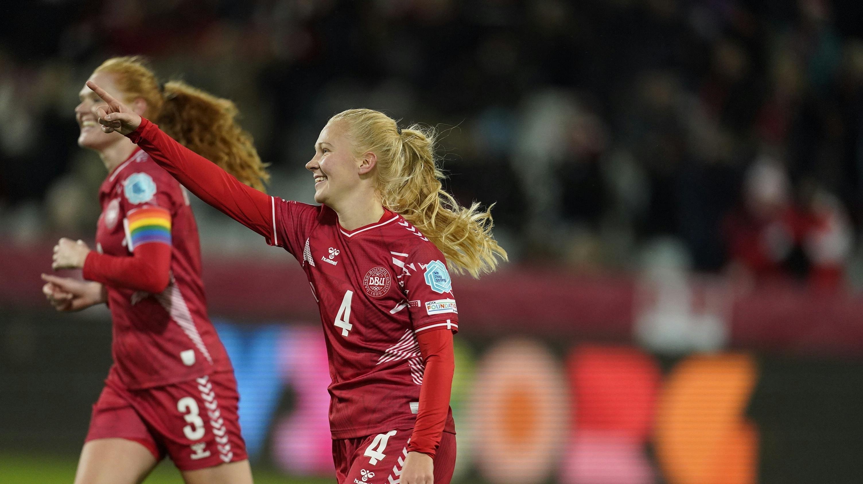 Forløsning. Sofie Bredgaard scorer til 2-0 for Danmark i Nations League-kampen mod Wales.