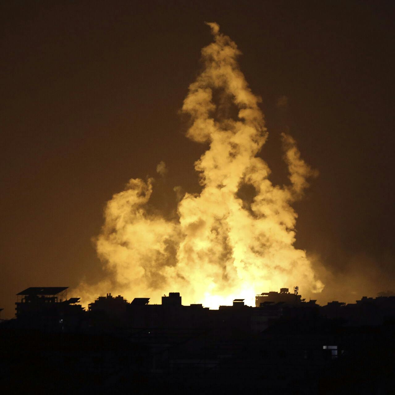 Fire and smoke rises from buildings following Israeli airstrikes on Gaza City, Sunday, Nov. 5, 2023. (AP Photo/Abed Khaled)