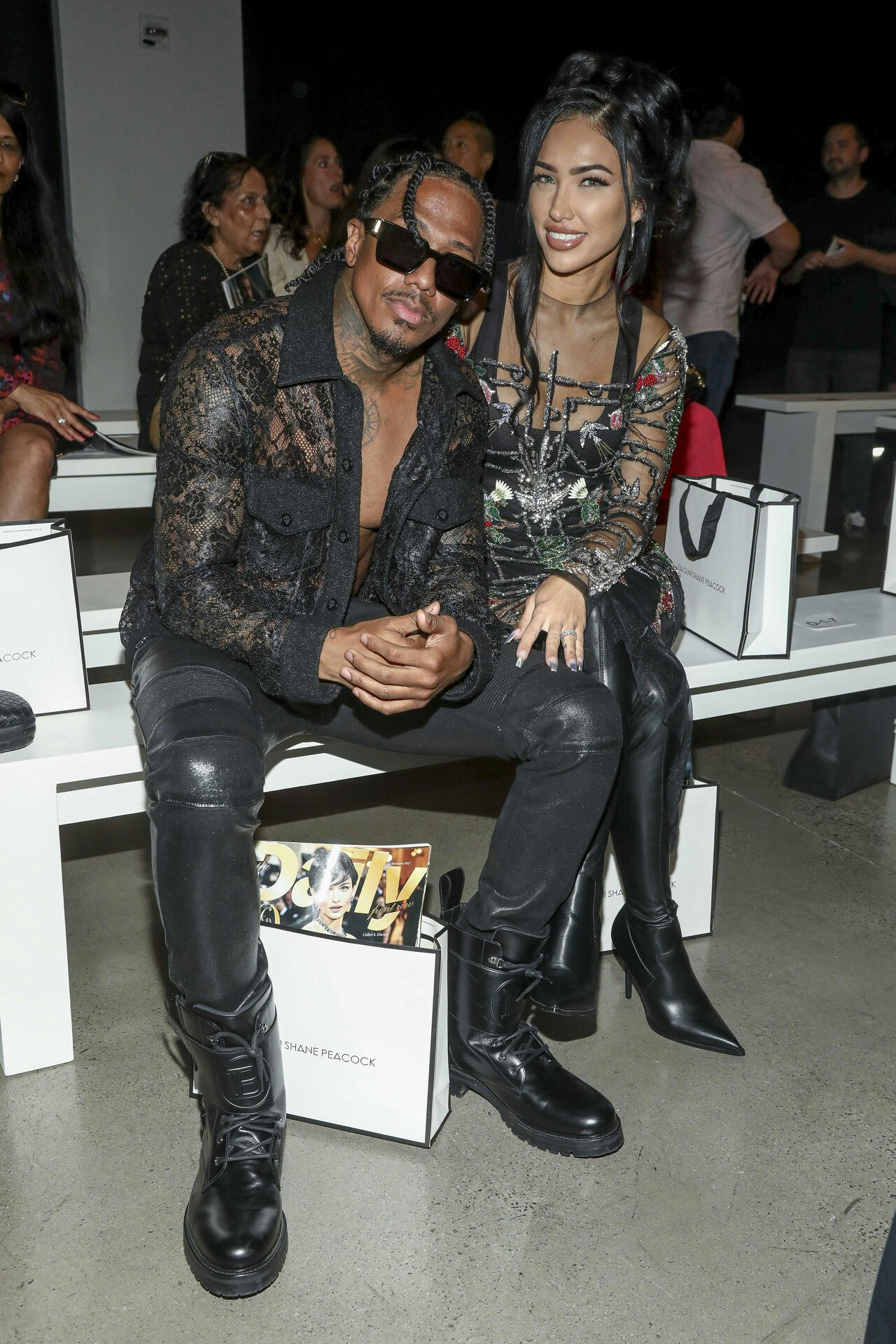 Television host Nick Cannon, left, and fashion model Bre Tisci attend the Falguni Shane Peacock Spring/Summer 2024 fashion show as part of New York Fashion Week on Monday, Sept.  11, 2023, in New York.  (Photo by Andy Kropa/Invision/AP)
