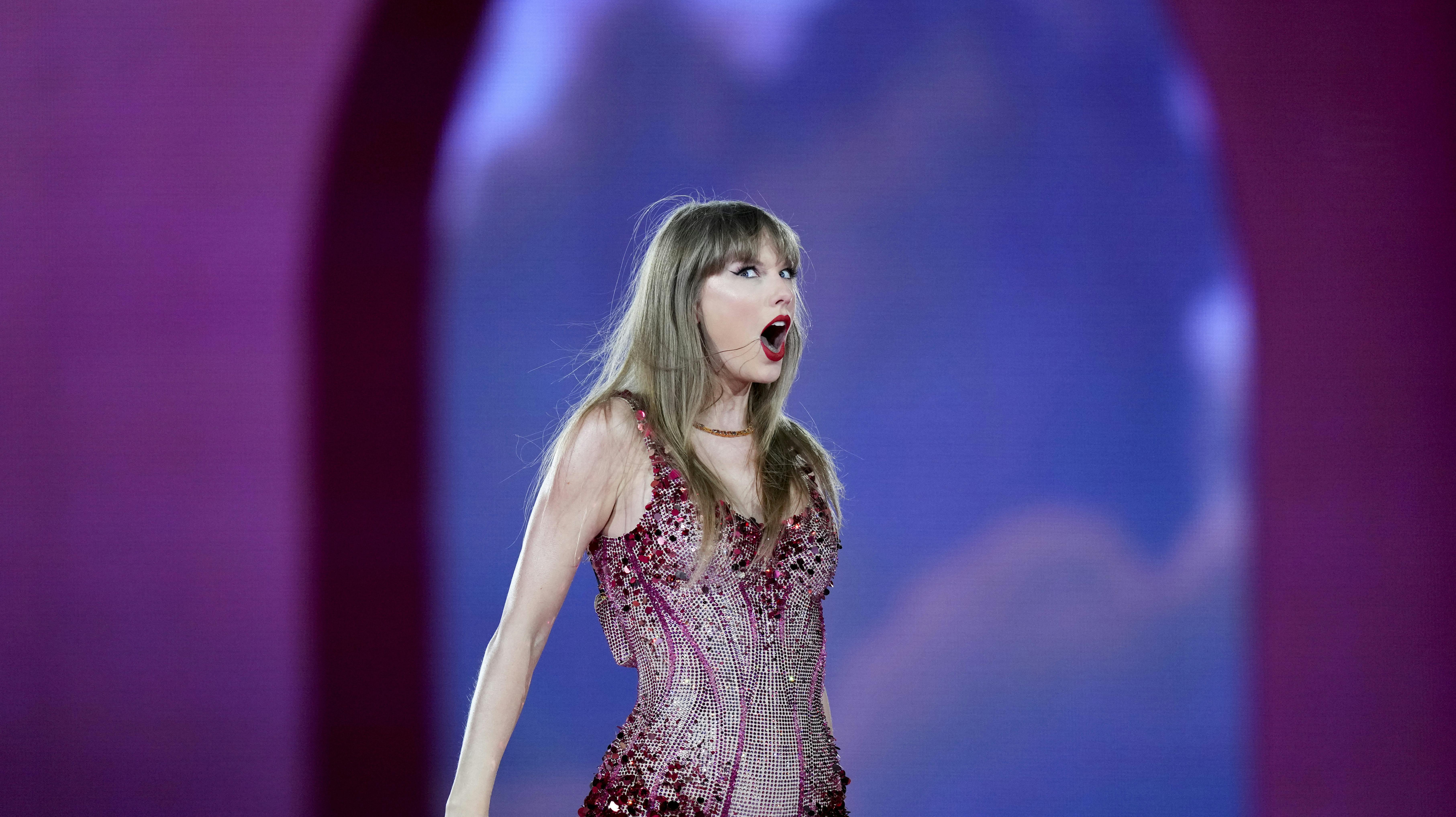 Taylor Swift performs at the Monumental stadium during her Eras Tour concert in Buenos Aires, Argentina, Thursday, Nov. 9, 2023. (AP Photo/Natacha Pisarenko)